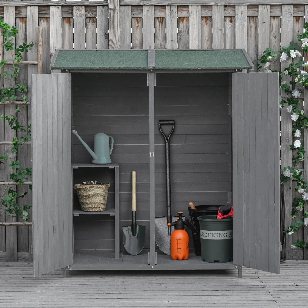 Fortress 160cm Double Door Pent Garden Store Lockable Fir Wood Grey by Steadfast - Image 2
