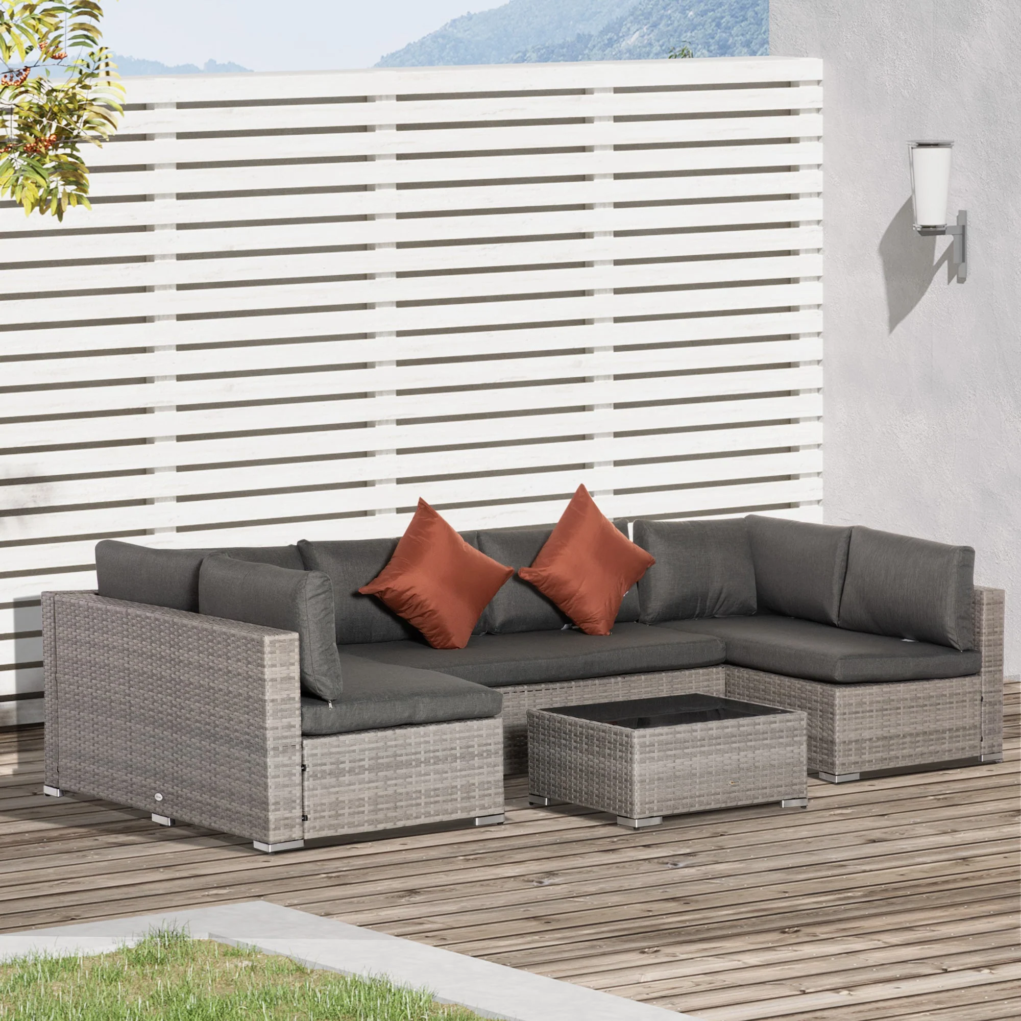 Four-Piece Half-Square Rattan Sofa Set - Mixed Grey - Image 2