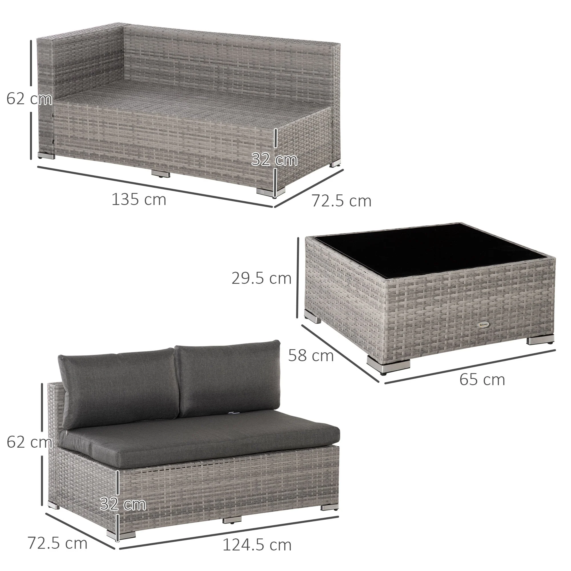 Four-Piece Half-Square Rattan Sofa Set - Mixed Grey - Image 3