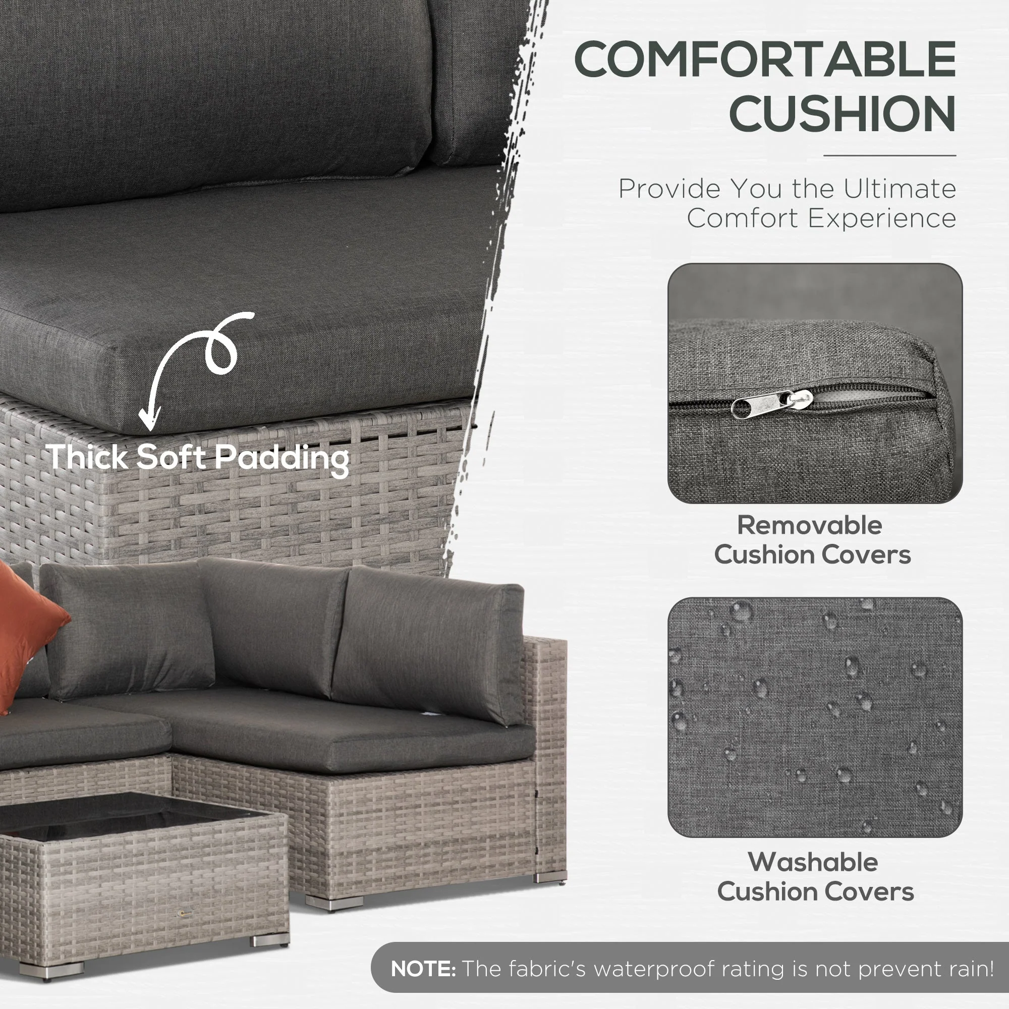 Four-Piece Half-Square Rattan Sofa Set - Mixed Grey - Image 5