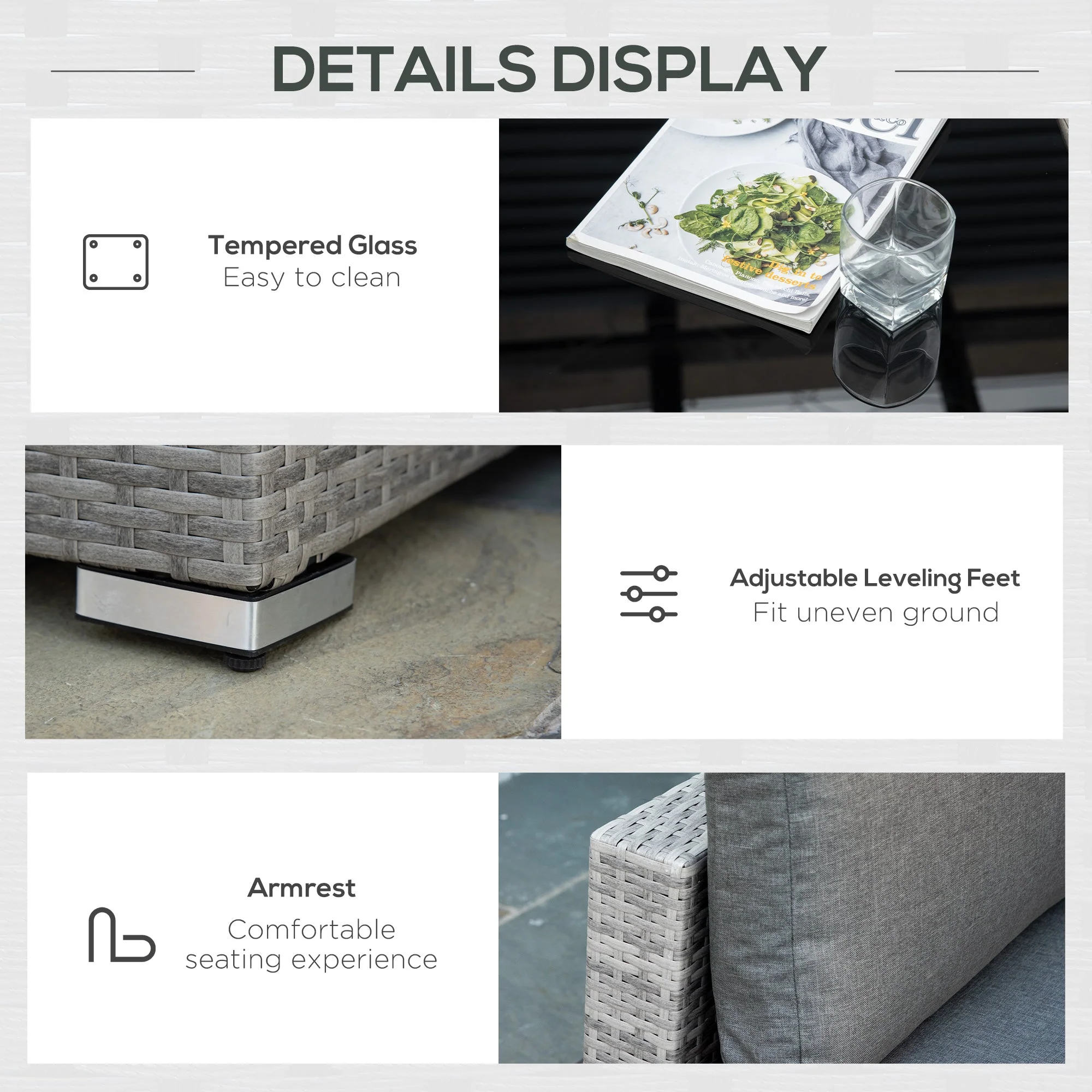 Four-Piece Half-Square Rattan Sofa Set - Mixed Grey - Image 6