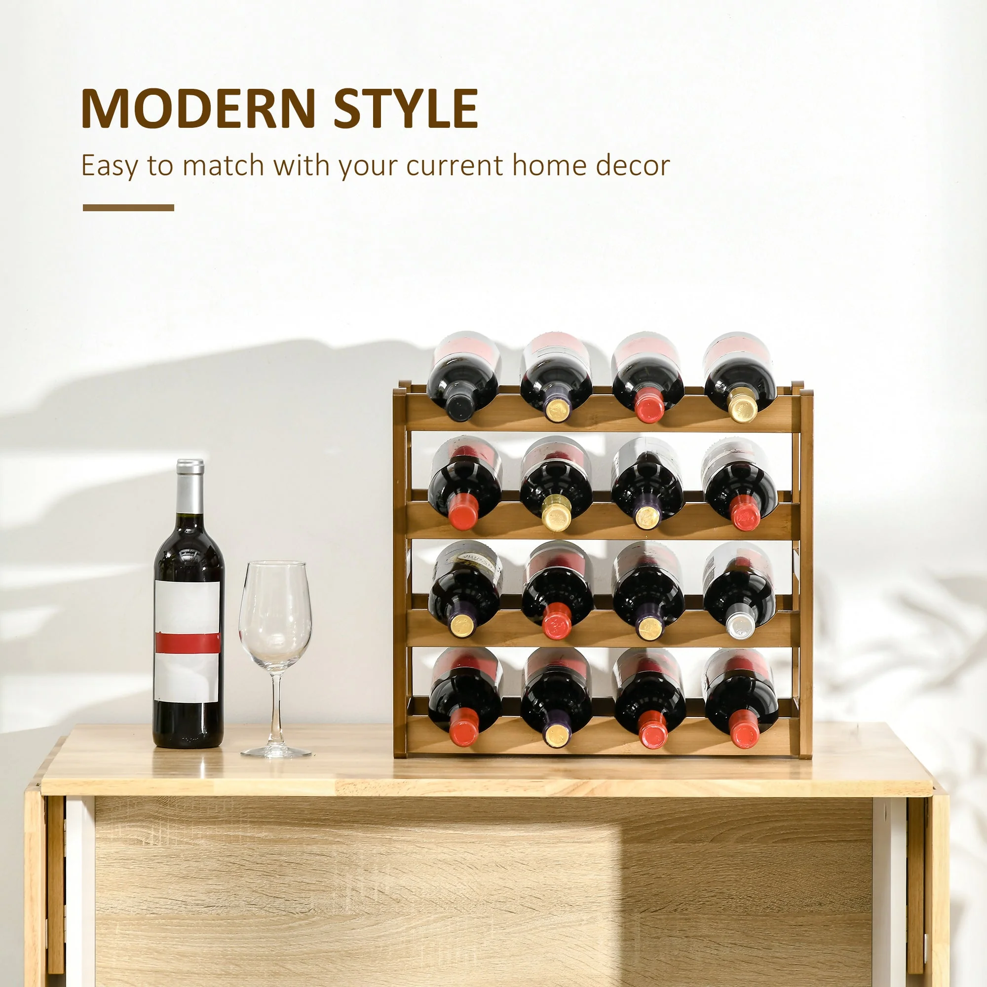 Free Standing Bamboo Wine Rack with 16 Bottles Holder - Image 4