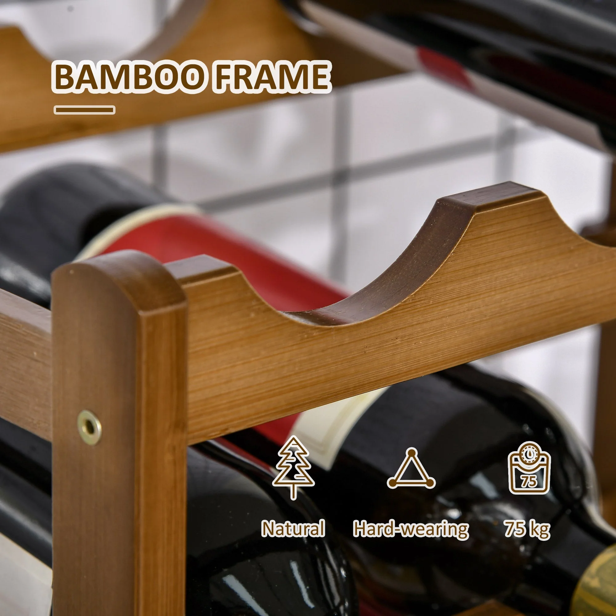 Free Standing Bamboo Wine Rack with 16 Bottles Holder - Image 6