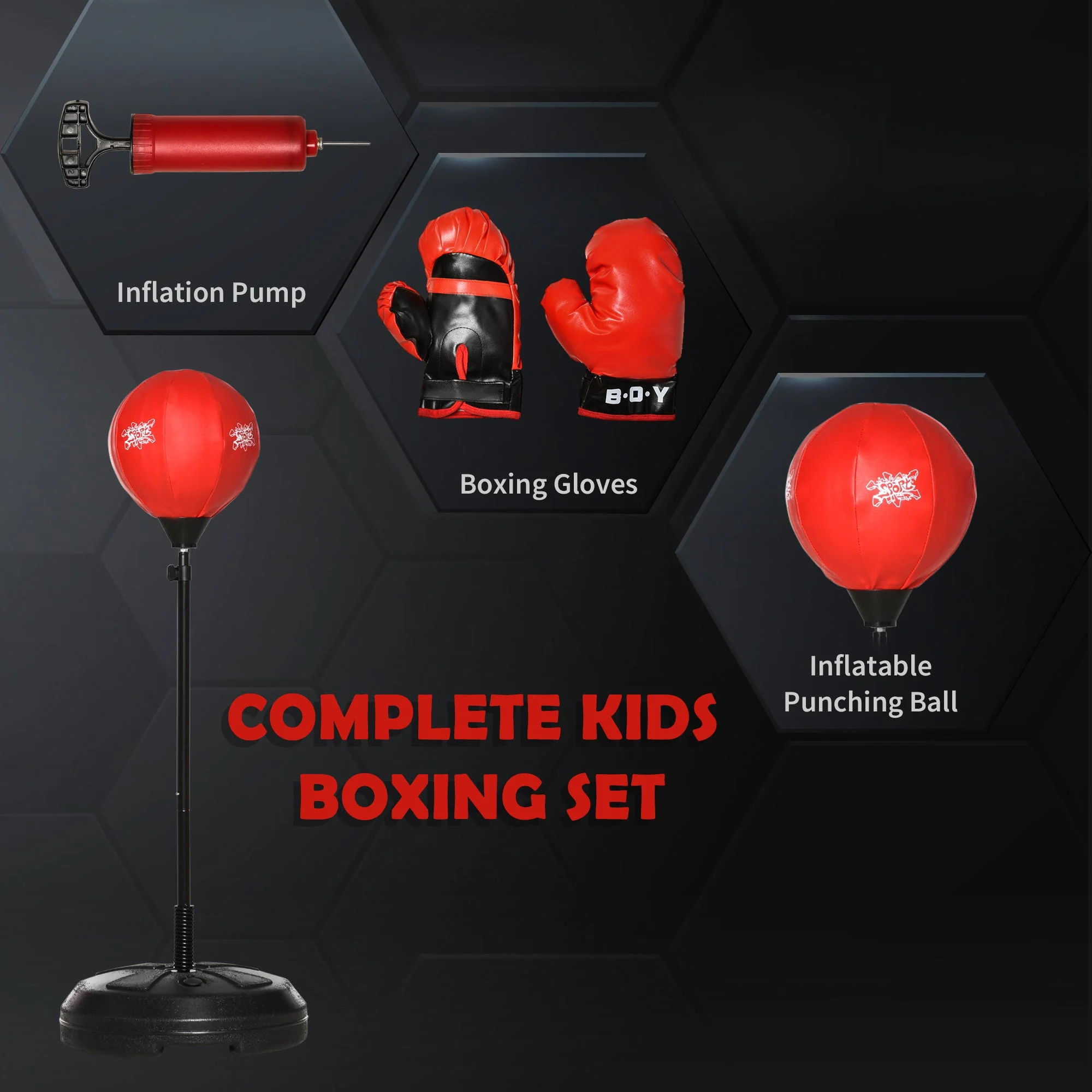 Free Standing Punching Ball Speed Boxing Bag with Gloves and Inflator for Kids - Image 5