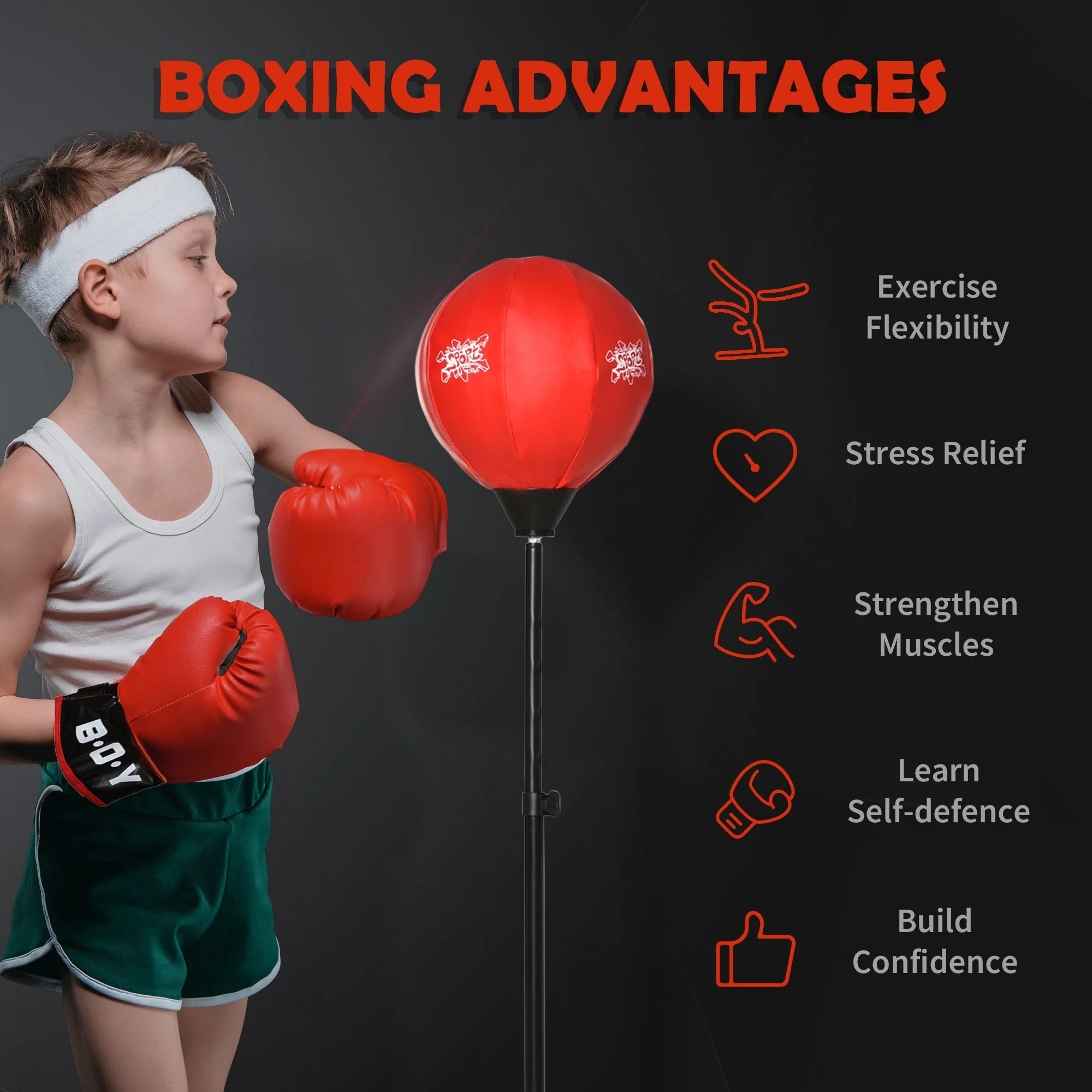 Free Standing Punching Ball Speed Boxing Bag with Gloves and Inflator for Kids - Image 8