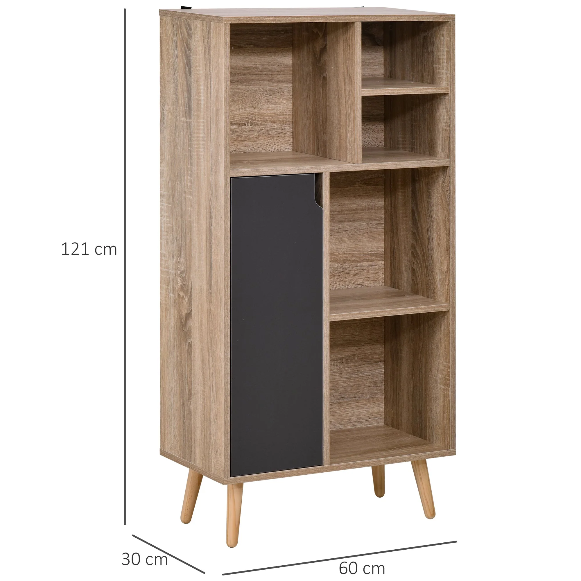 Freestanding Bookshelf Living Room Bookcase Storage Cabinet with 5 Shelves and Door Cupboard for Home Office - Image 3