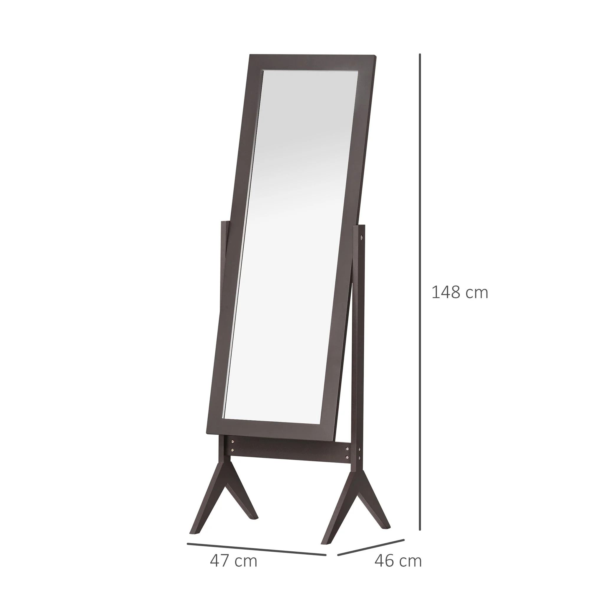Freestanding Dressing Mirror Bedroom Tall Adjustable Angle 148x47cm Brown - Image 3