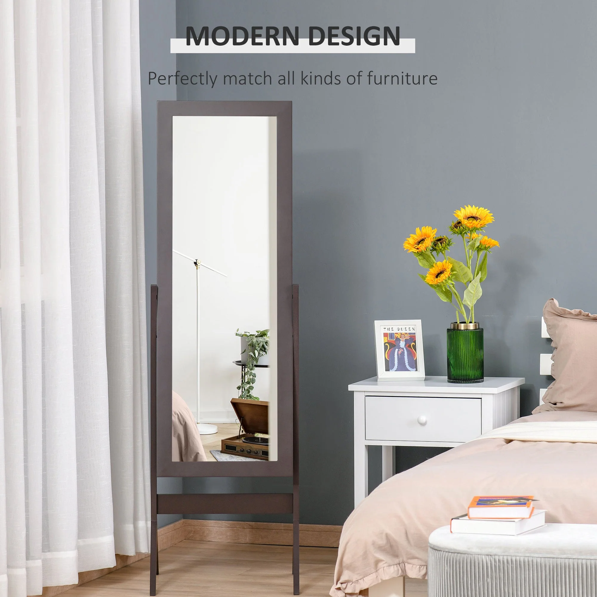 Freestanding Dressing Mirror Bedroom Tall Adjustable Angle 148x47cm Brown - Image 5