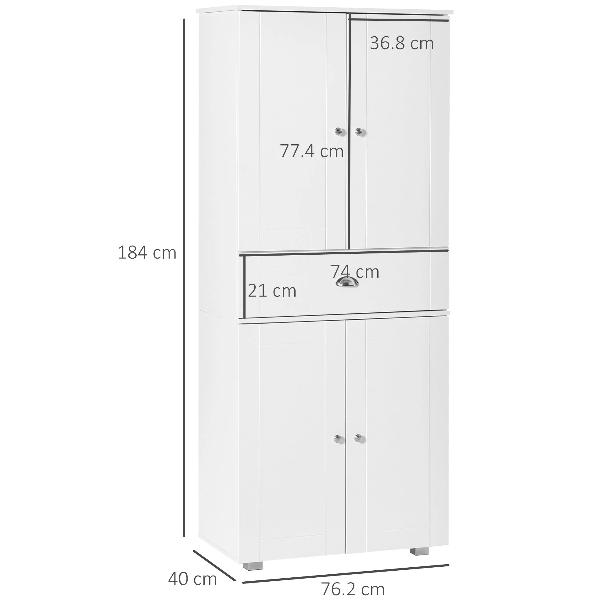 Freestanding Tall Kitchen Cupboard Storage Cabinets with Drawer and 3 Adjustable Shelves for Dining Room - Image 2