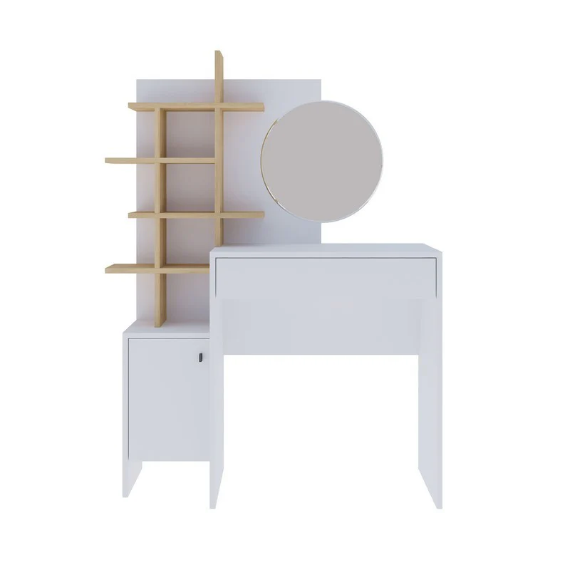 Freyja Tall Dressing Table Natural & White 1 Door 5 Shelves 1 Drawer - Image 4