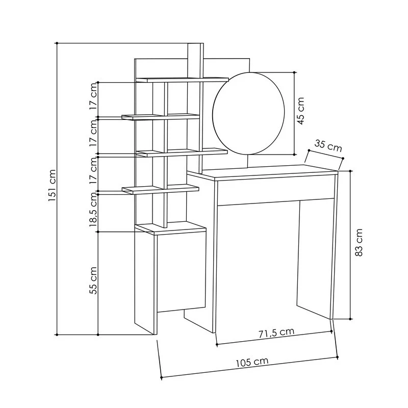 Freyja Tall Dressing Table White 1 Door 5 Shelves 1 Drawer - Image 10