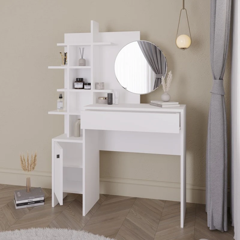 Freyja Tall Dressing Table White 1 Door 5 Shelves 1 Drawer - Image 2