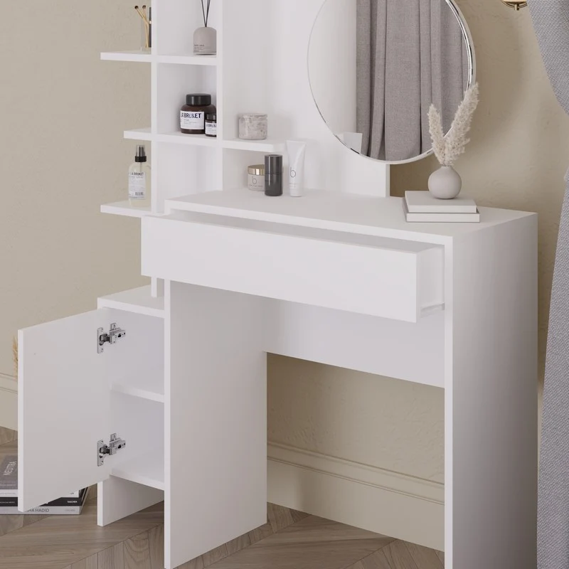 Freyja Tall Dressing Table White 1 Door 5 Shelves 1 Drawer - Image 7