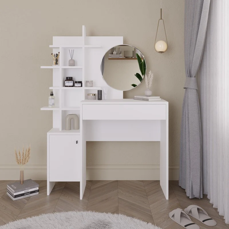Freyja Tall Dressing Table White 1 Door 5 Shelves 1 Drawer - Image 8