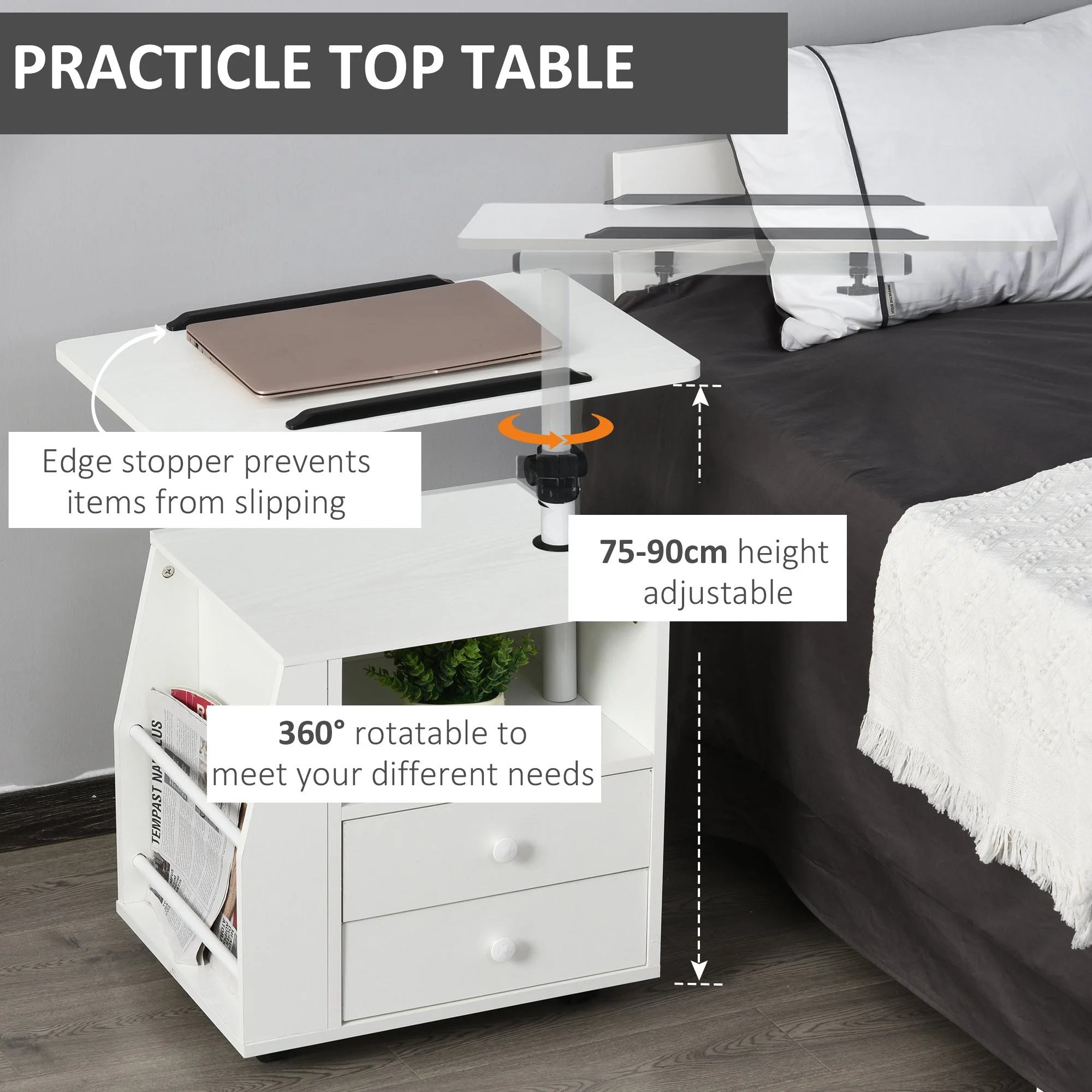 Functional Swivel Bedside Table End Table Side Table for Living Room Nightstand for Bedroom - Image 4