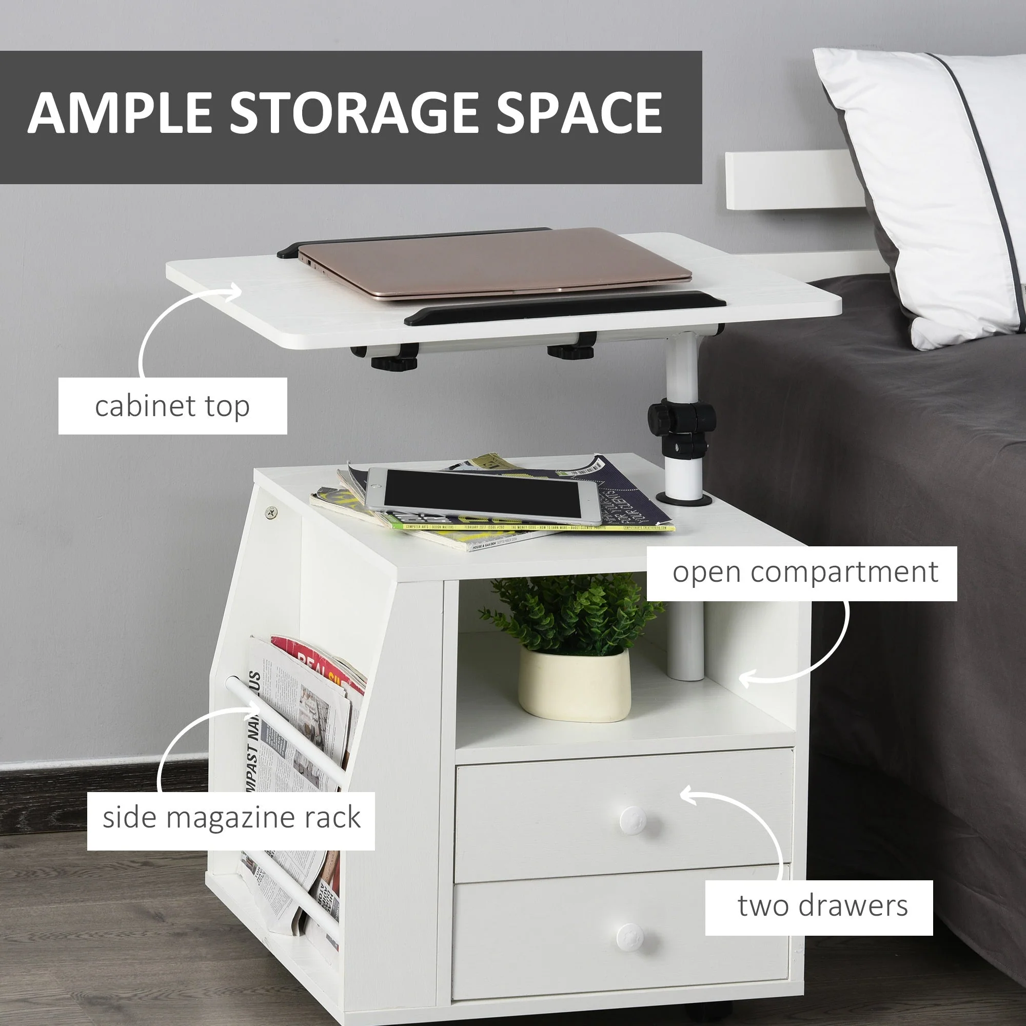 Functional Swivel Bedside Table End Table Side Table for Living Room Nightstand for Bedroom - Image 5