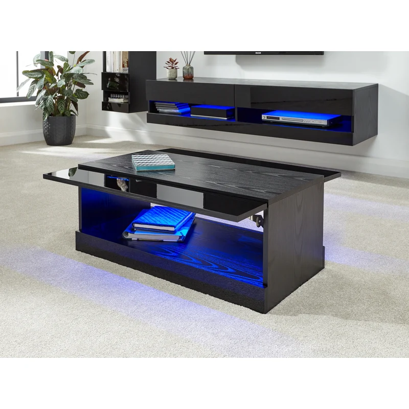 Galicia Extending Coffee Table Black 1 Shelf 75cm - Image 2