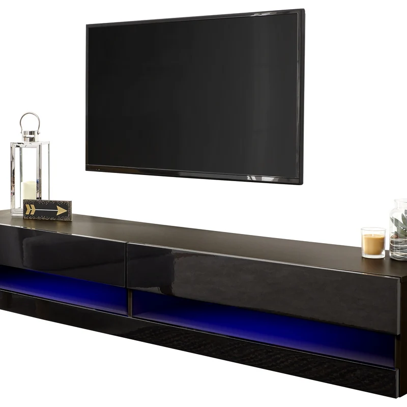 Galicia TV Unit Black 2 Shelves - Image 3