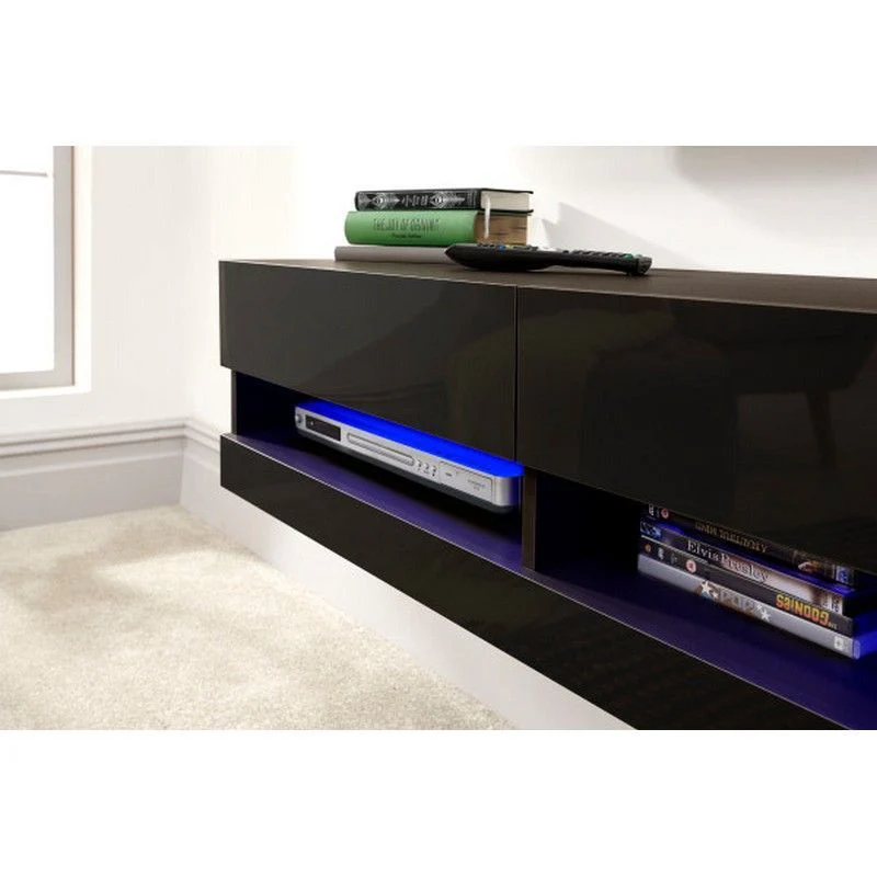 Galicia TV Unit Black 2 Shelves 2 Doors - Image 2