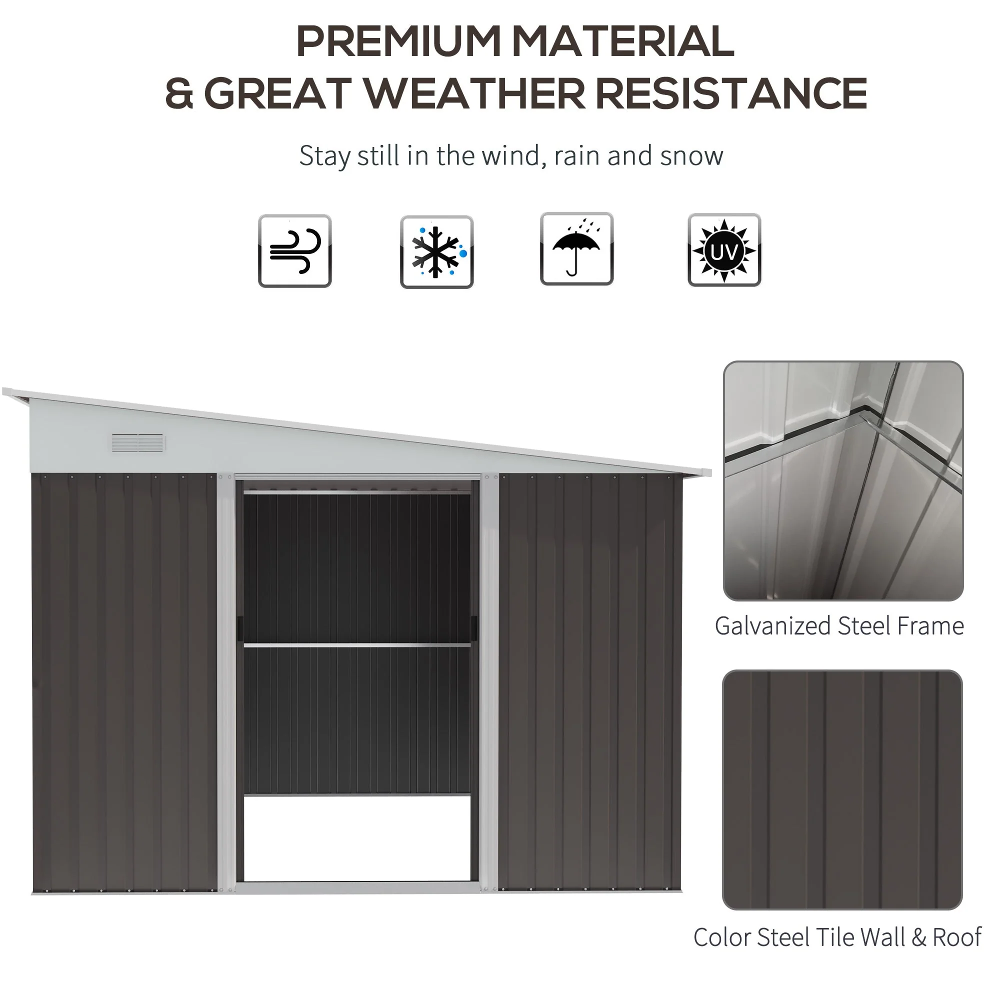 Galvanised 11.3 x 9.2' Sliding Double Door Offset Pent Garden Shed With Ventilation Steel Grey by Steadfast - Image 3