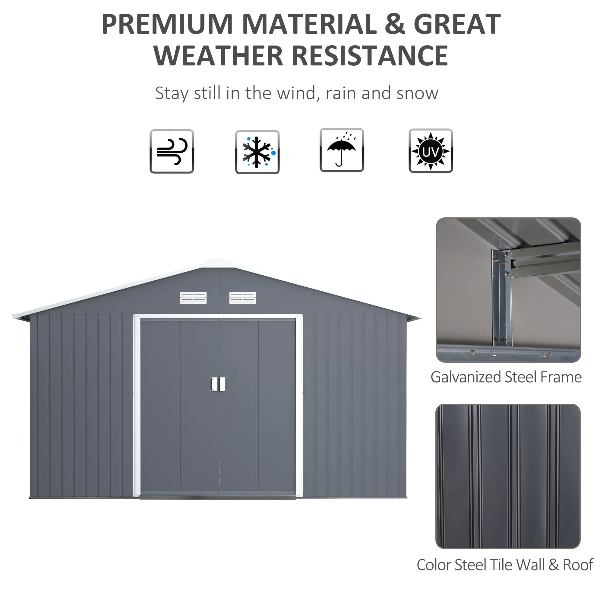 Galvanised 13 x 11' Sliding Double Door Apex Garden Shed With Ventilation Steel Grey by Steadfast - Image 3