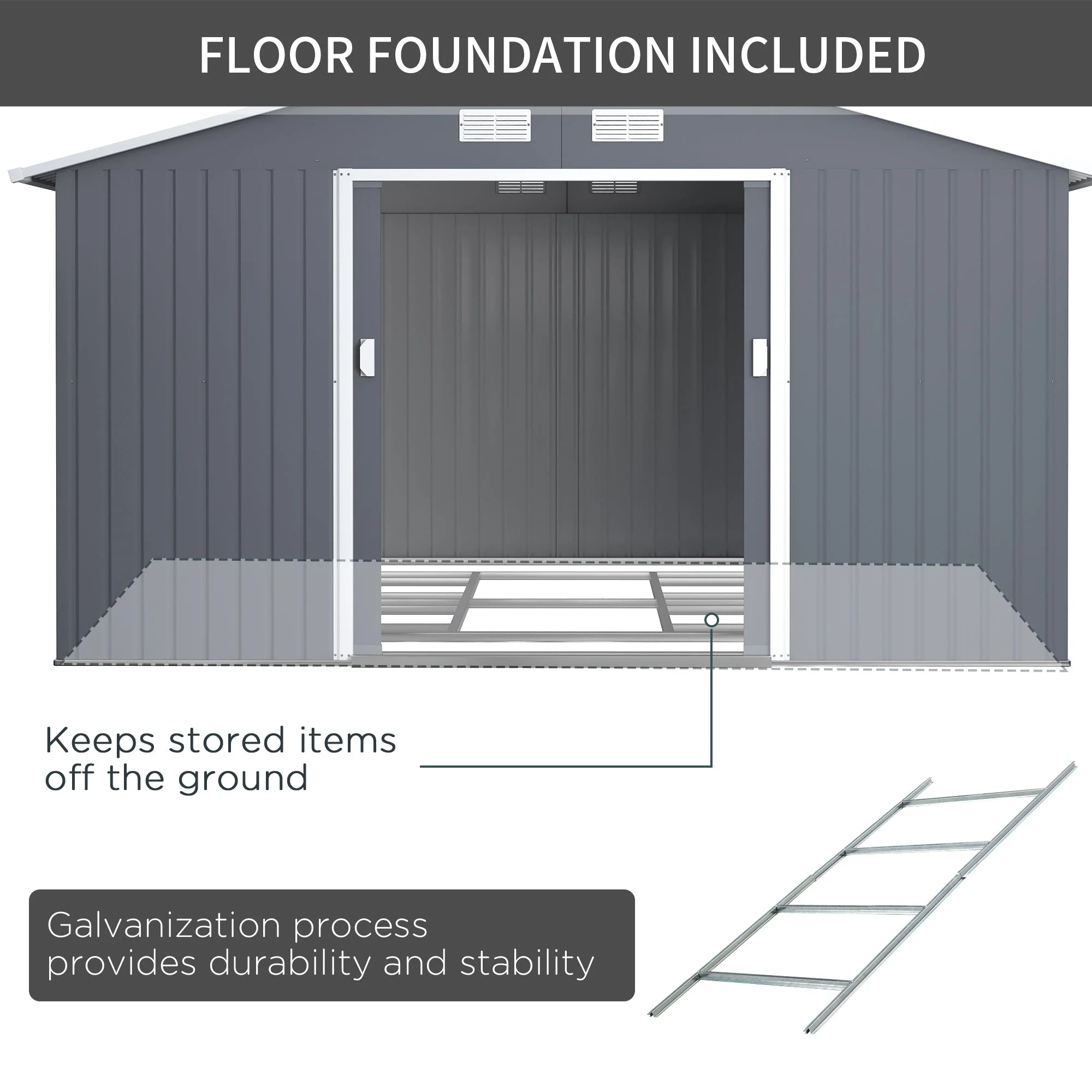 Galvanised 13 x 11' Sliding Double Door Apex Garden Shed With Ventilation Steel Grey by Steadfast - Image 6