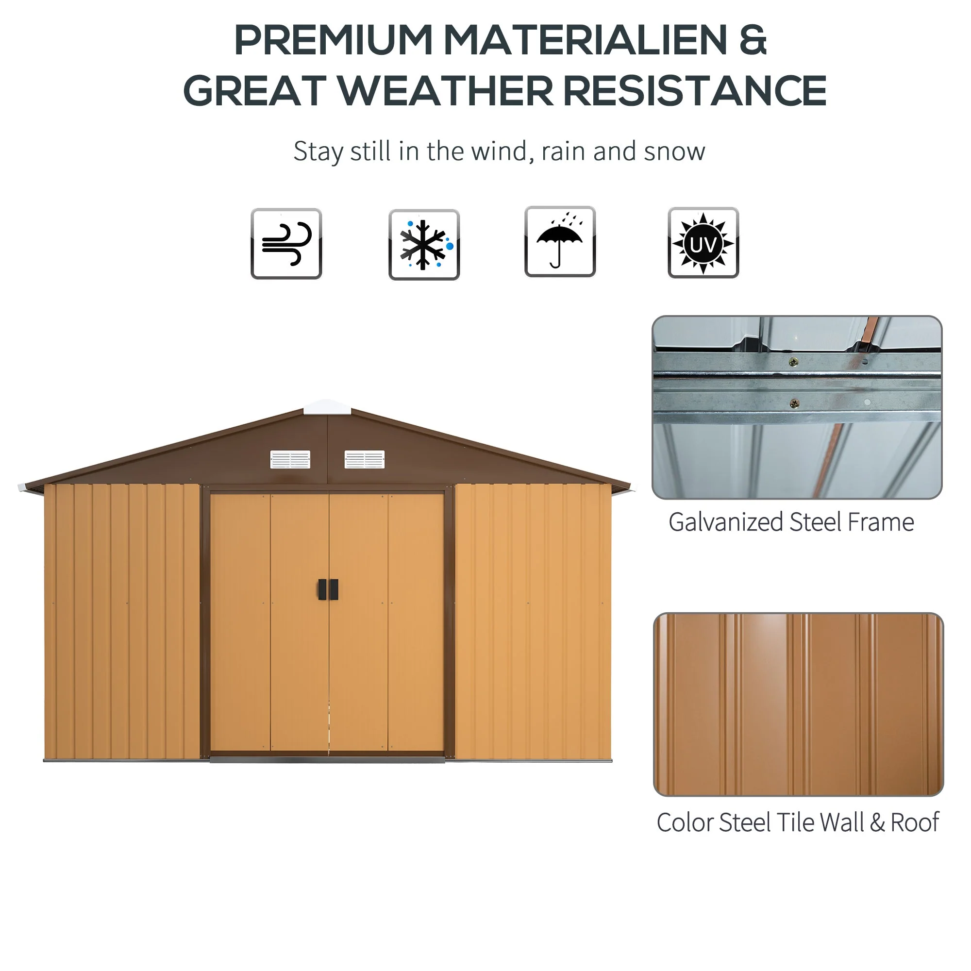 Galvanised 13 x 11' Sliding Double Door Apex Garden Shed With Ventilation Steel Light Brown by Steadfast - Image 4
