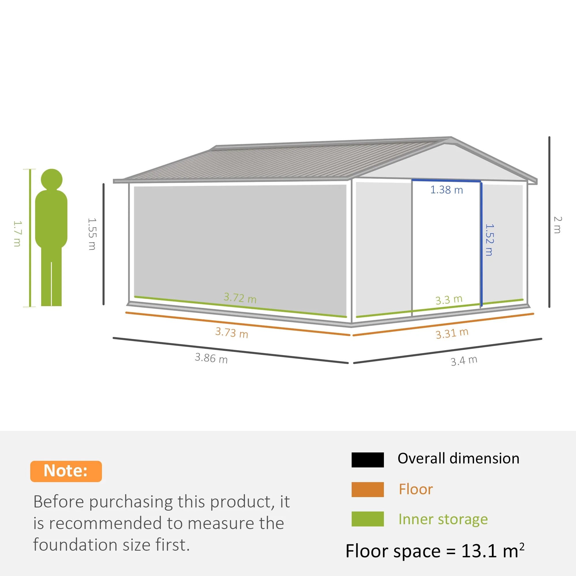 Galvanised 13 x 11' Sliding Double Door Apex Garden Shed With Ventilation Steel Light Grey by Steadfast - Image 3