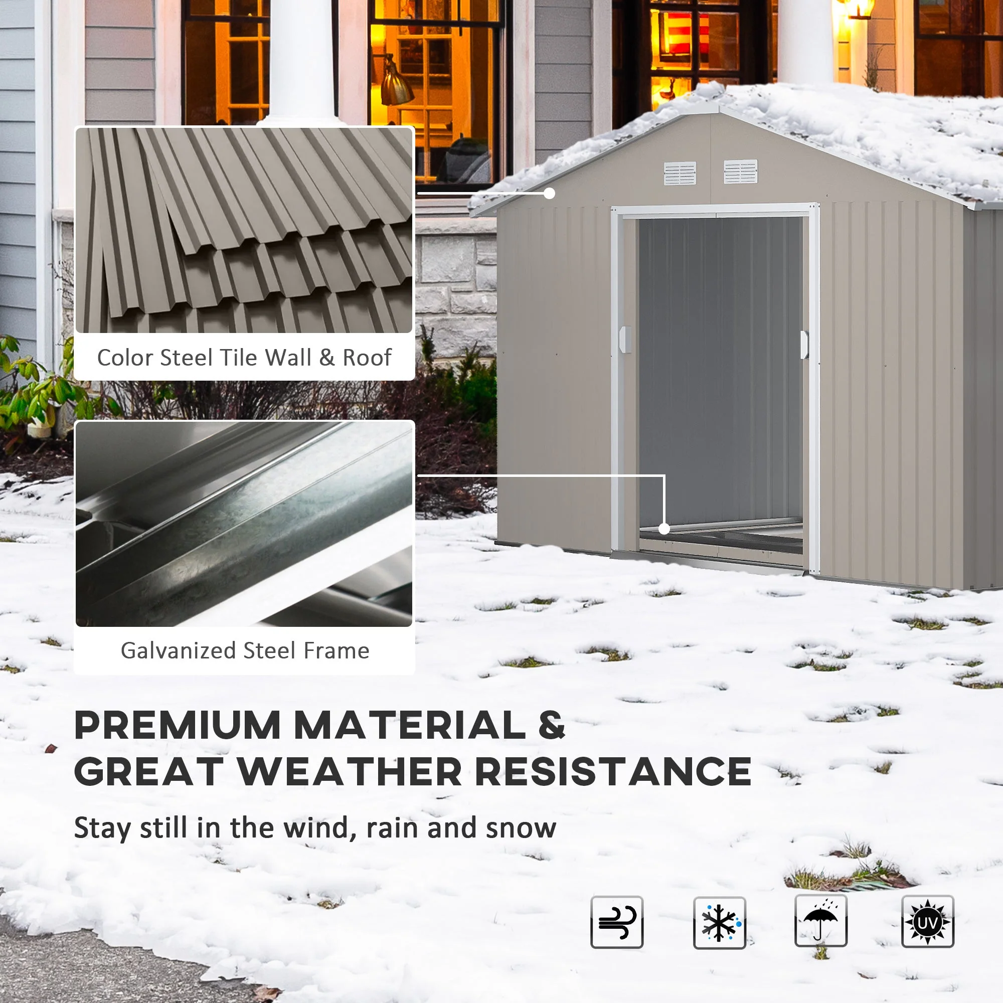 Galvanised 13 x 11' Sliding Double Door Apex Garden Shed With Ventilation Steel Light Grey by Steadfast - Image 4