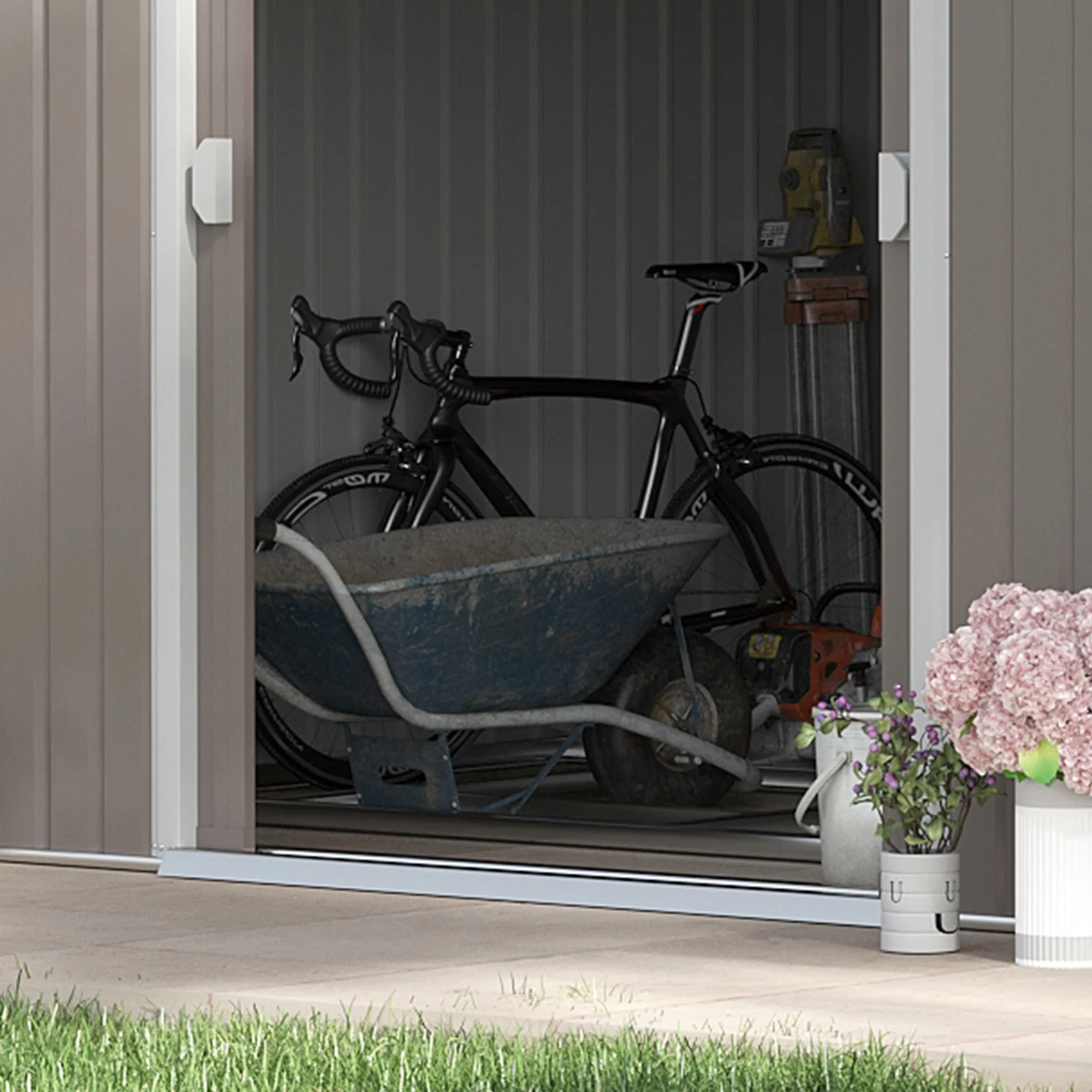 Galvanised 13 x 11' Sliding Double Door Apex Garden Shed With Ventilation Steel Light Grey by Steadfast - Image 9