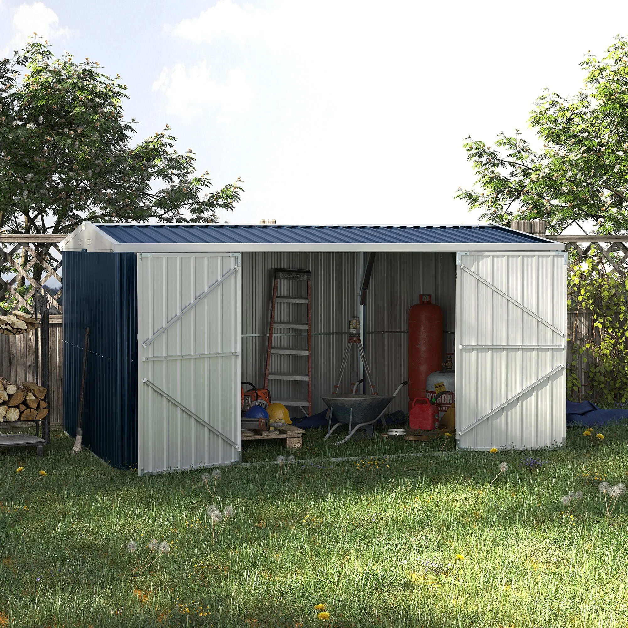 Galvanised 14 x 9' Double Door Reverse Apex Garden Shed Lockable Steel Grey by Steadfast - Image 2