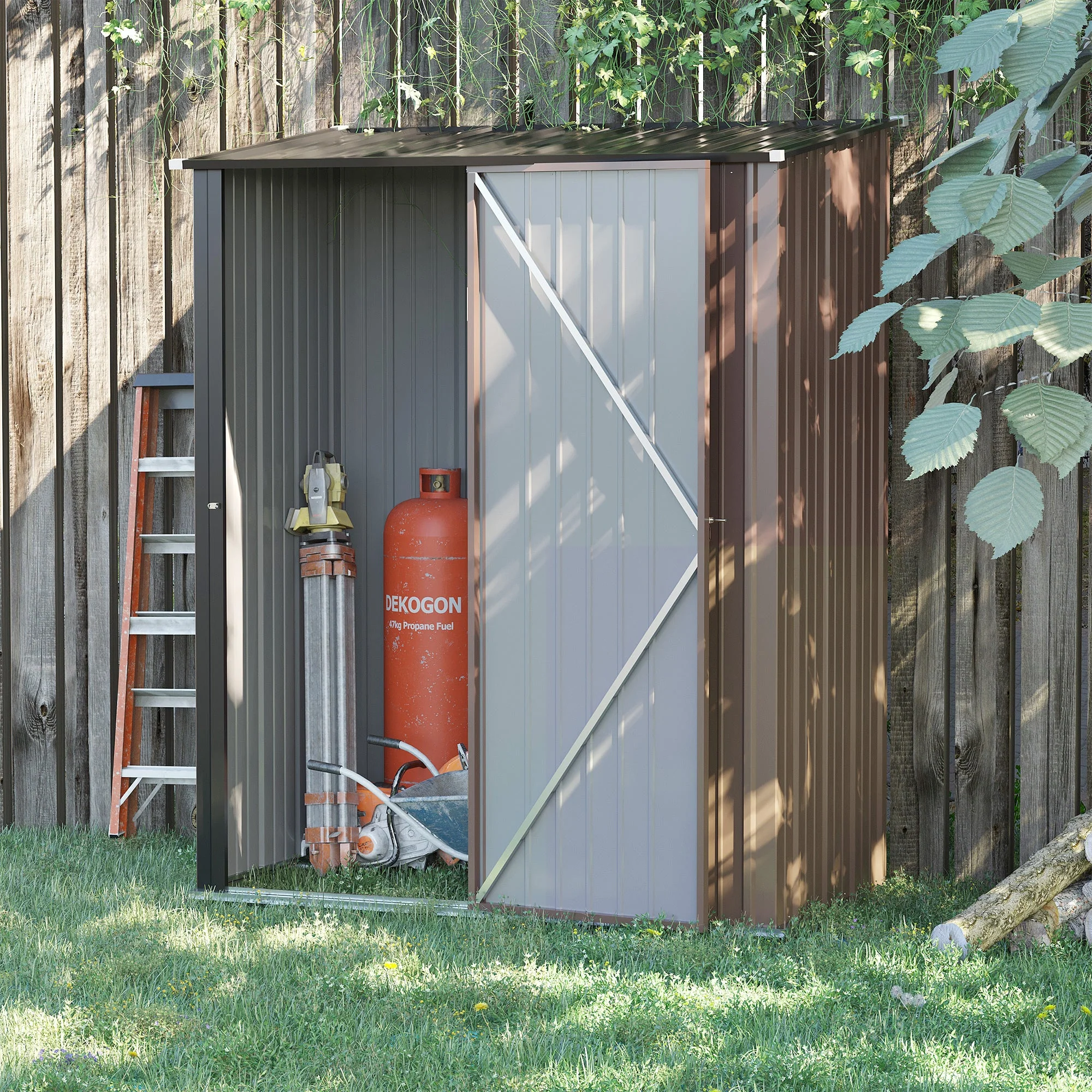 Galvanised 5.3 x 3.1' Single Door Pent Garden Store Steel Brown by Steadfast - Image 2