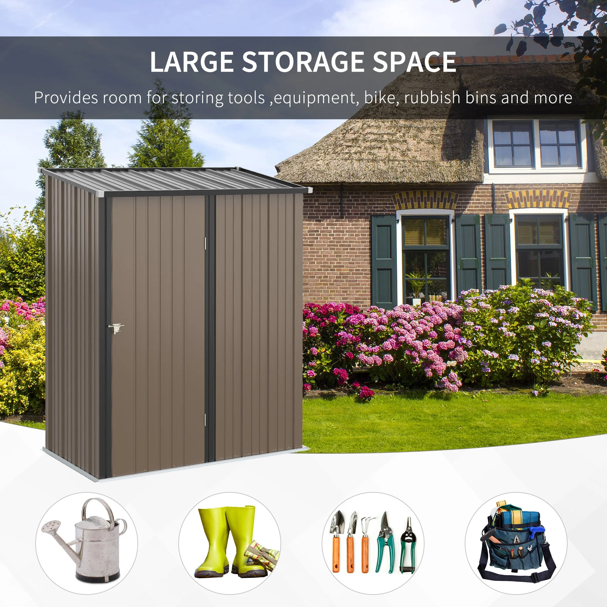 Galvanised 5.3 x 3.1' Single Door Pent Garden Store Steel Brown by Steadfast - Image 4