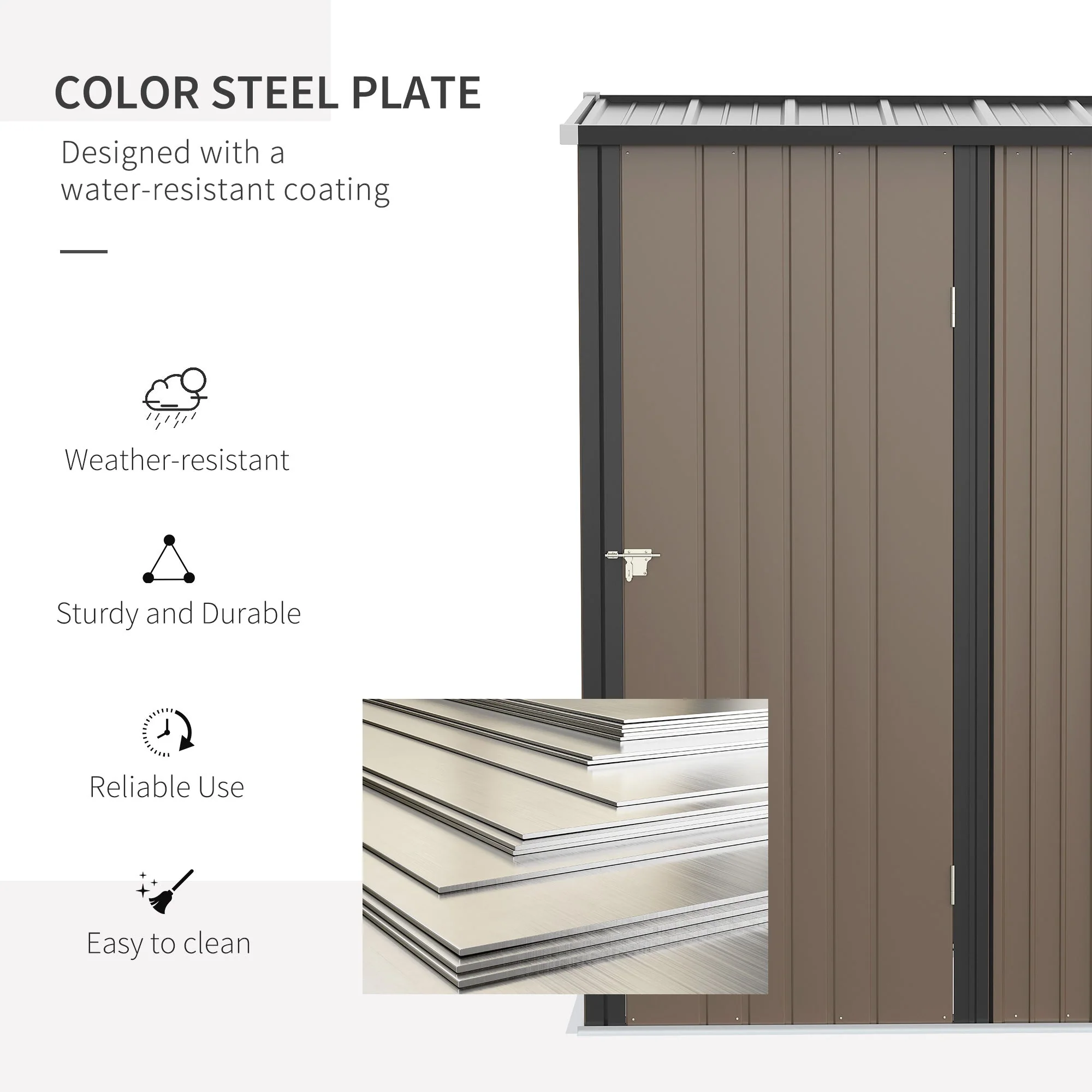 Galvanised 5.3 x 3.1' Single Door Pent Garden Store Steel Brown by Steadfast - Image 5