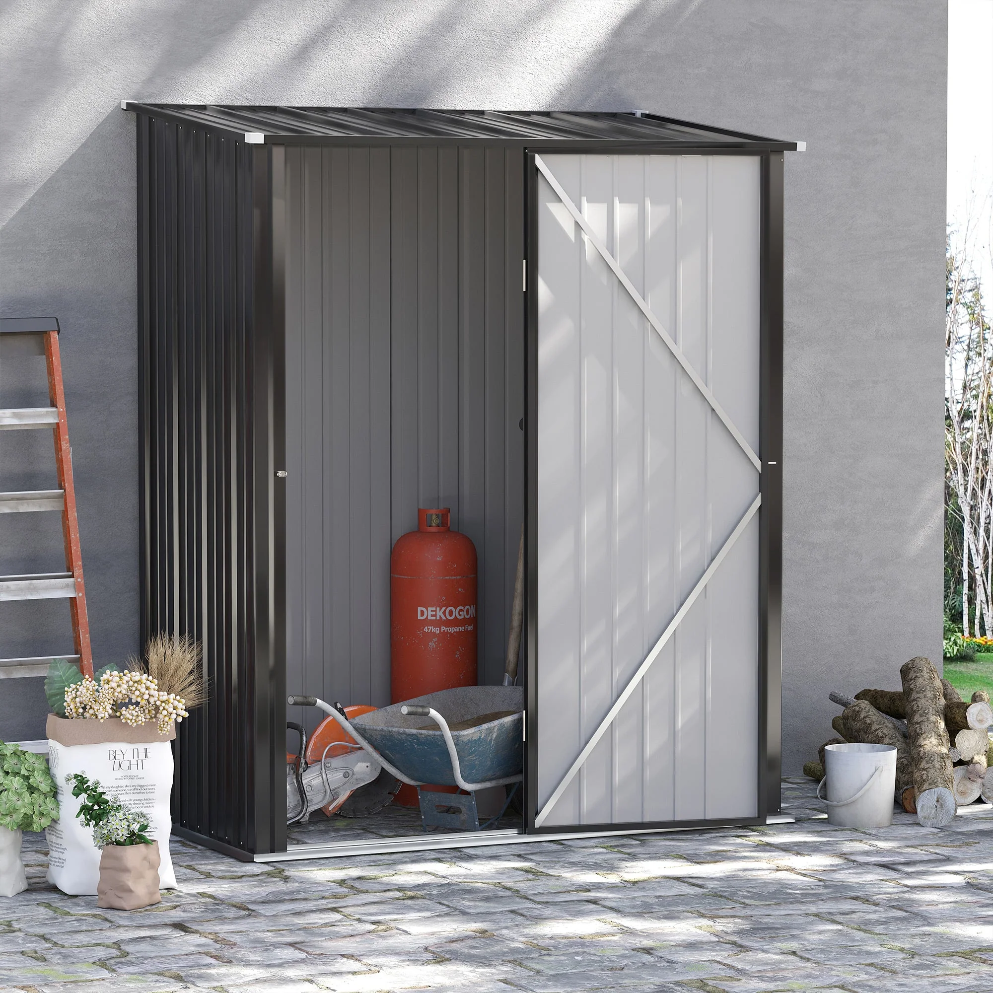 Galvanised 5.3 x 3.1' Single Door Pent Garden Store Steel Grey by Steadfast - Image 2