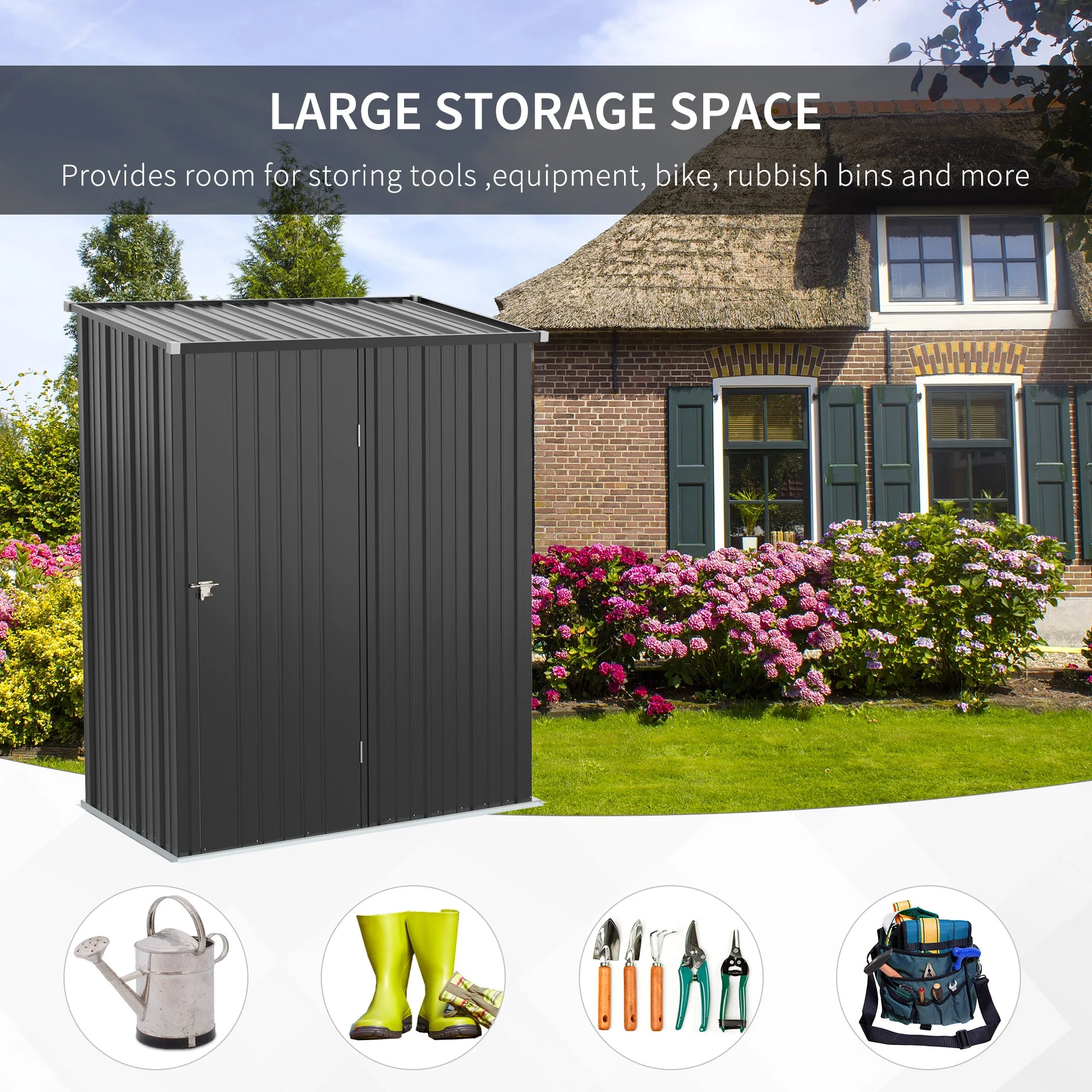 Galvanised 5.3 x 3.1' Single Door Pent Garden Store Steel Grey by Steadfast - Image 4