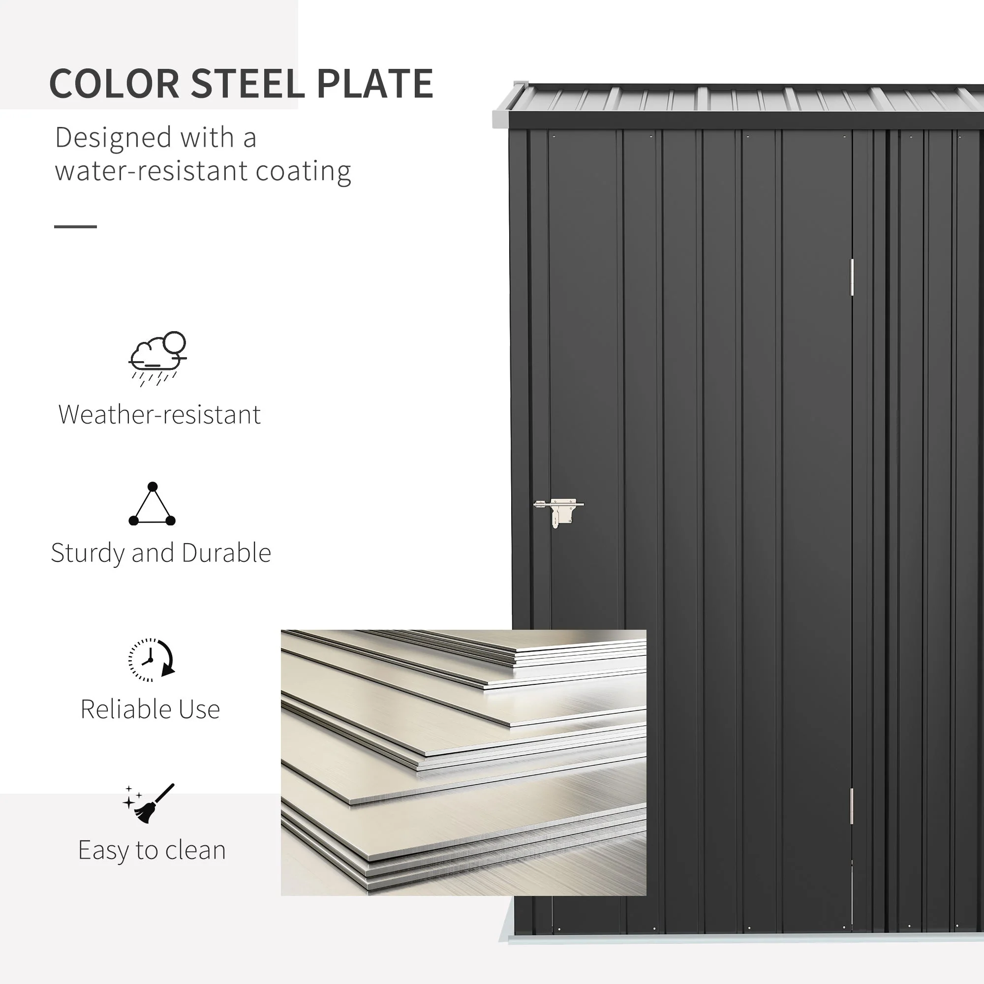 Galvanised 5.3 x 3.1' Single Door Pent Garden Store Steel Grey by Steadfast - Image 5