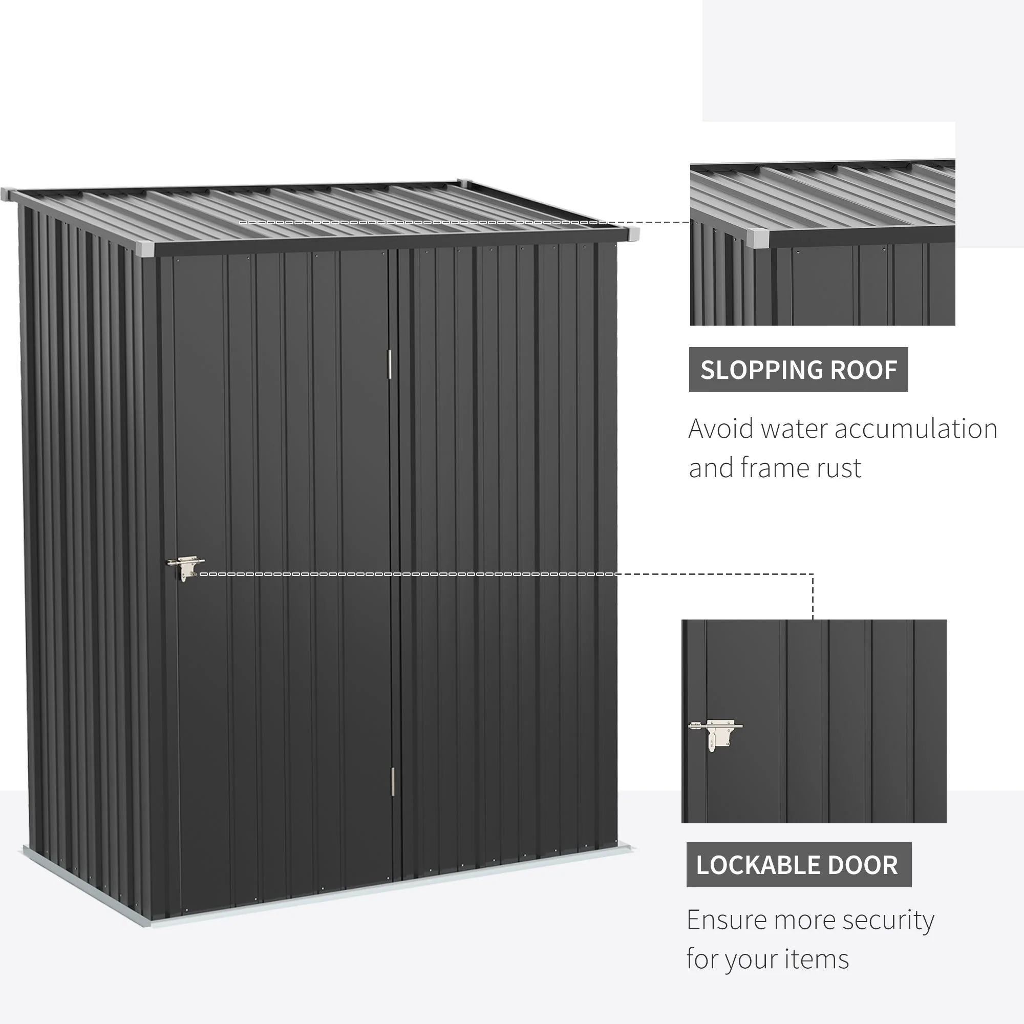 Galvanised 5.3 x 3.1' Single Door Pent Garden Store Steel Grey by Steadfast - Image 6