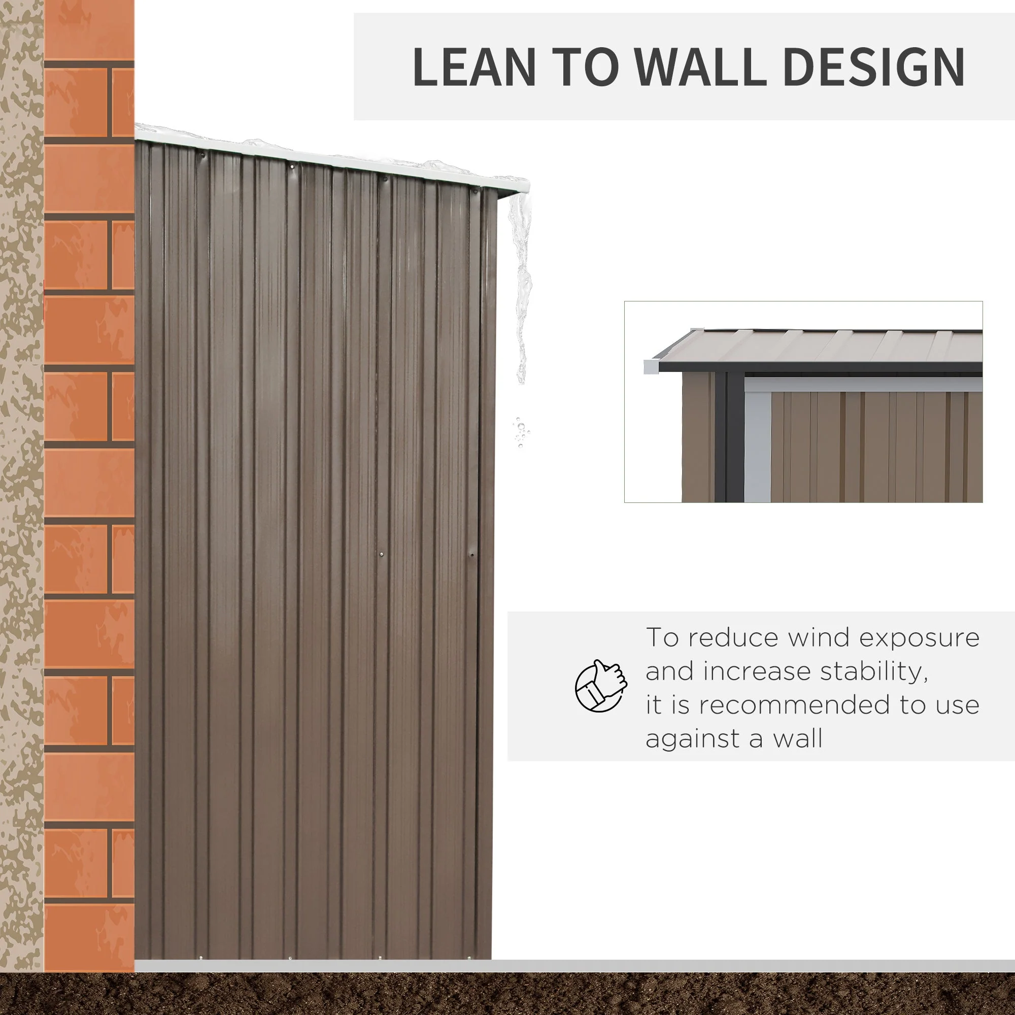 Galvanised 5 x 3' Single Door Pent Garden Store Lockable Steel Brown by Steadfast - Image 7