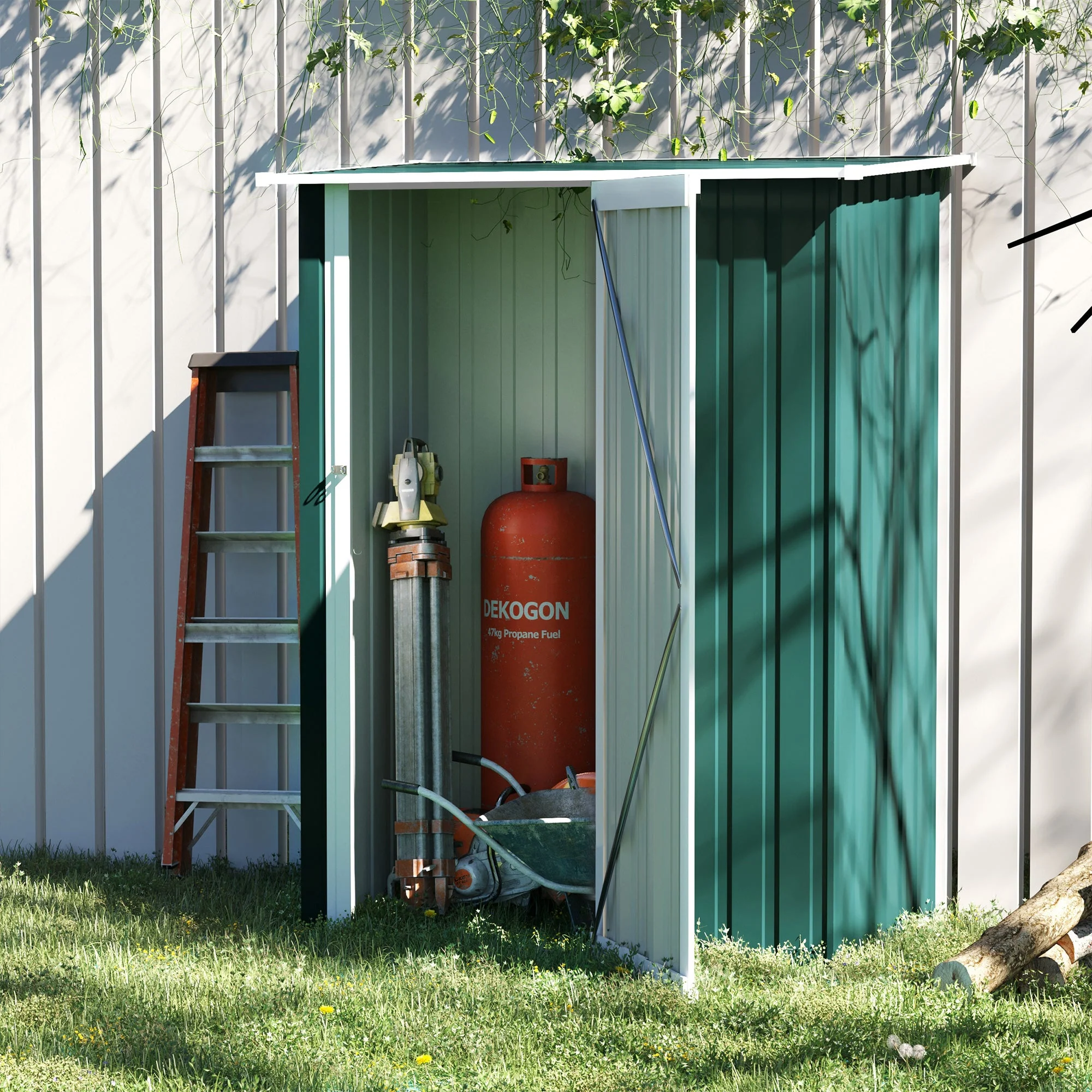 Galvanised 5 x 3' Single Door Pent Garden Store Lockable Steel Green by Steadfast - Image 2
