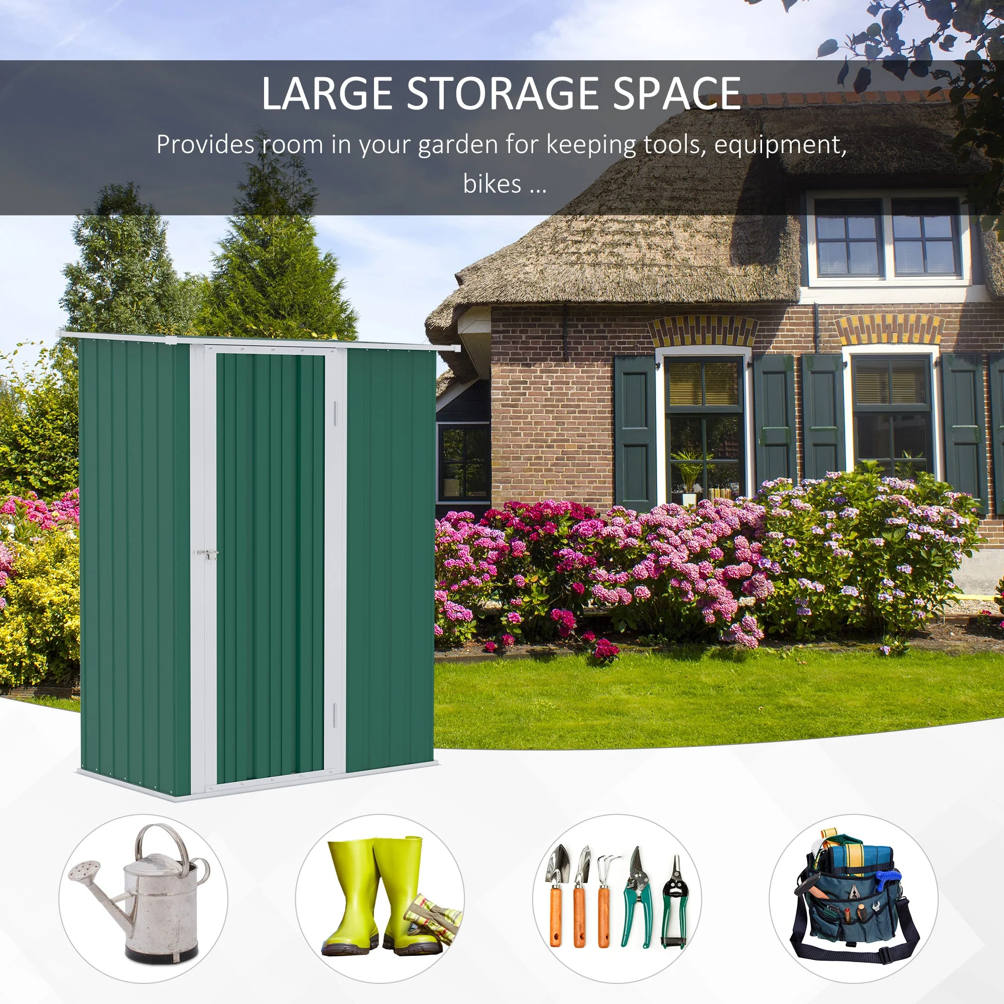 Galvanised 5 x 3' Single Door Pent Garden Store Lockable Steel Green by Steadfast - Image 7