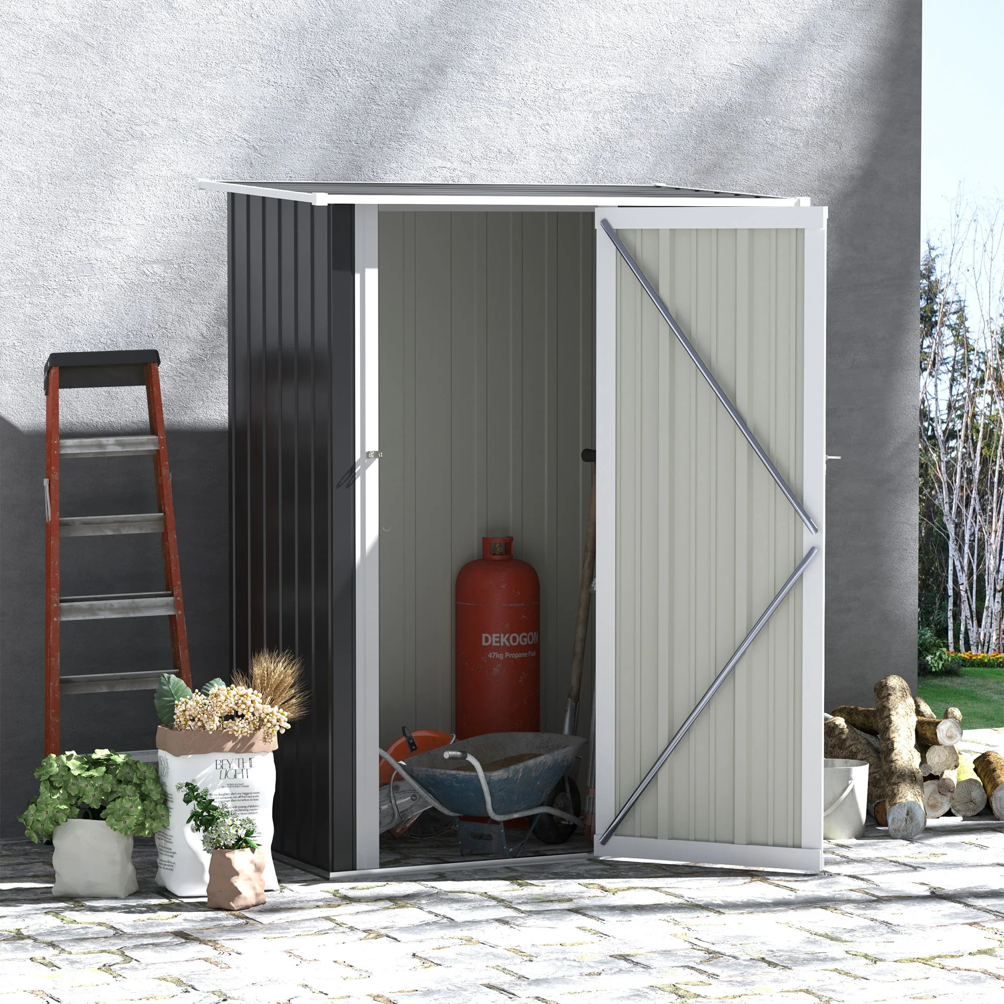 Galvanised 5 x 3' Single Door Pent Garden Store Lockable Steel Grey by Steadfast - Image 2