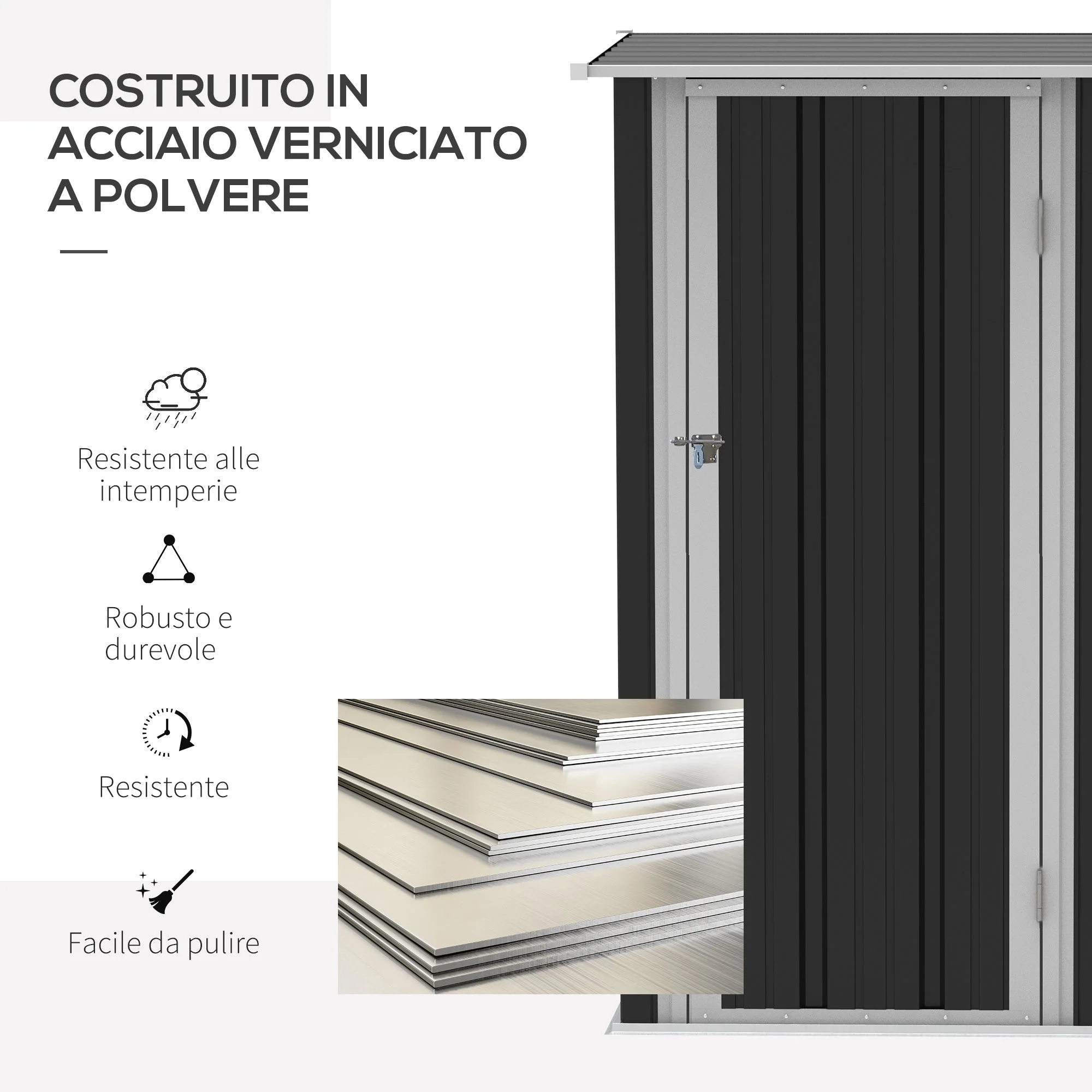 Galvanised 5 x 3' Single Door Pent Garden Store Lockable Steel Grey by Steadfast - Image 4