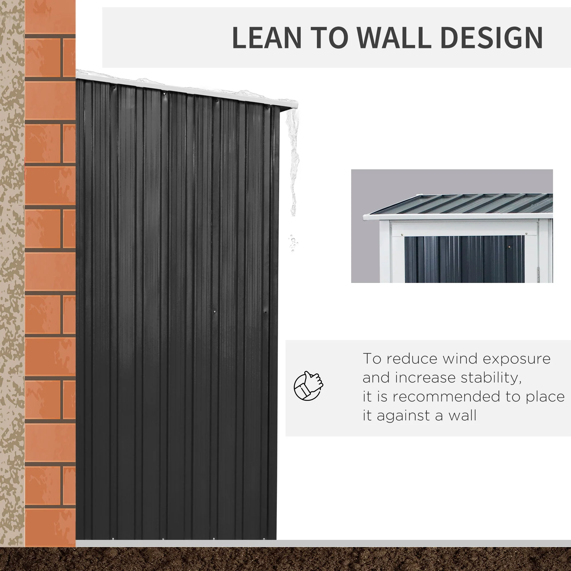 Galvanised 5 x 3' Single Door Pent Garden Store Lockable Steel Grey by Steadfast - Image 6