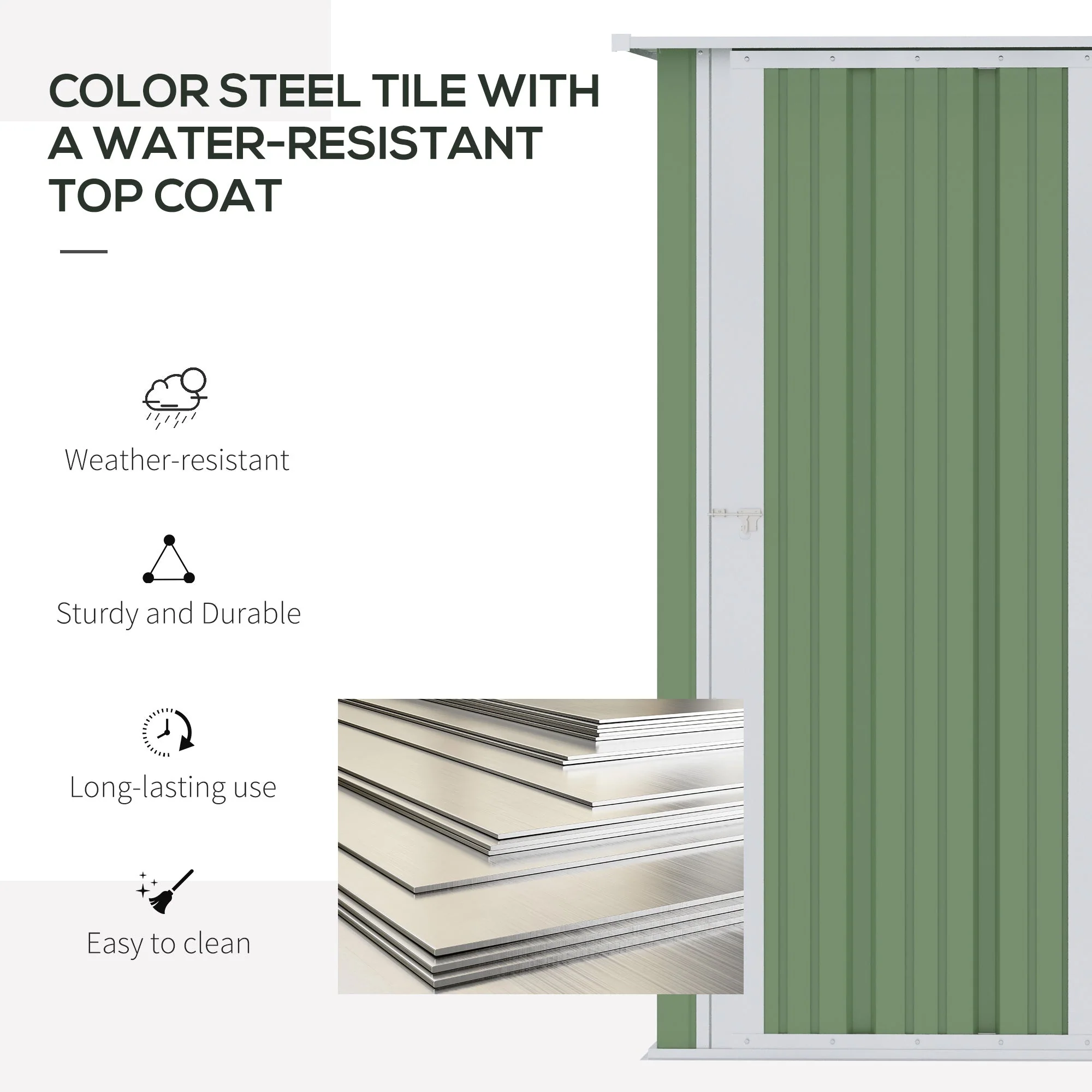 Galvanised 5 x 3' Single Door Pent Garden Store Lockable Steel Light Green by Steadfast - Image 4