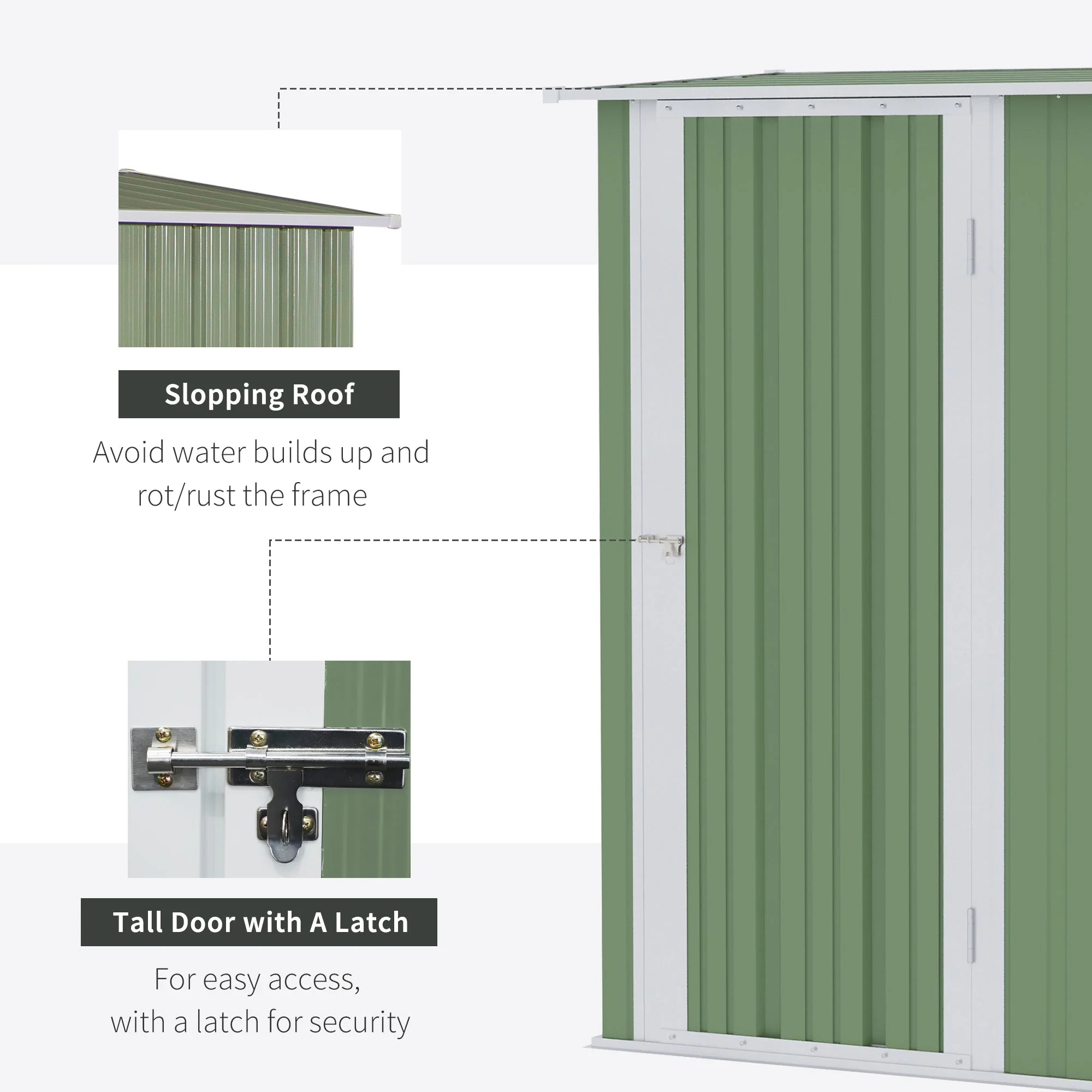 Galvanised 5 x 3' Single Door Pent Garden Store Lockable Steel Light Green by Steadfast - Image 5
