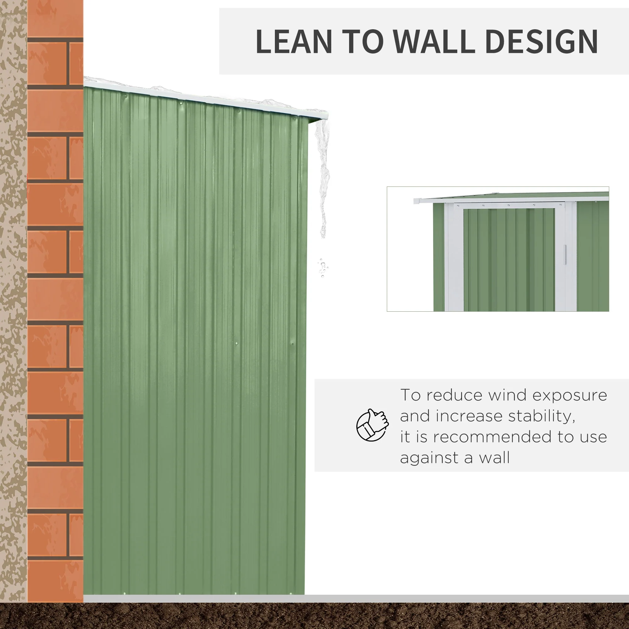 Galvanised 5 x 3' Single Door Pent Garden Store Lockable Steel Light Green by Steadfast - Image 6