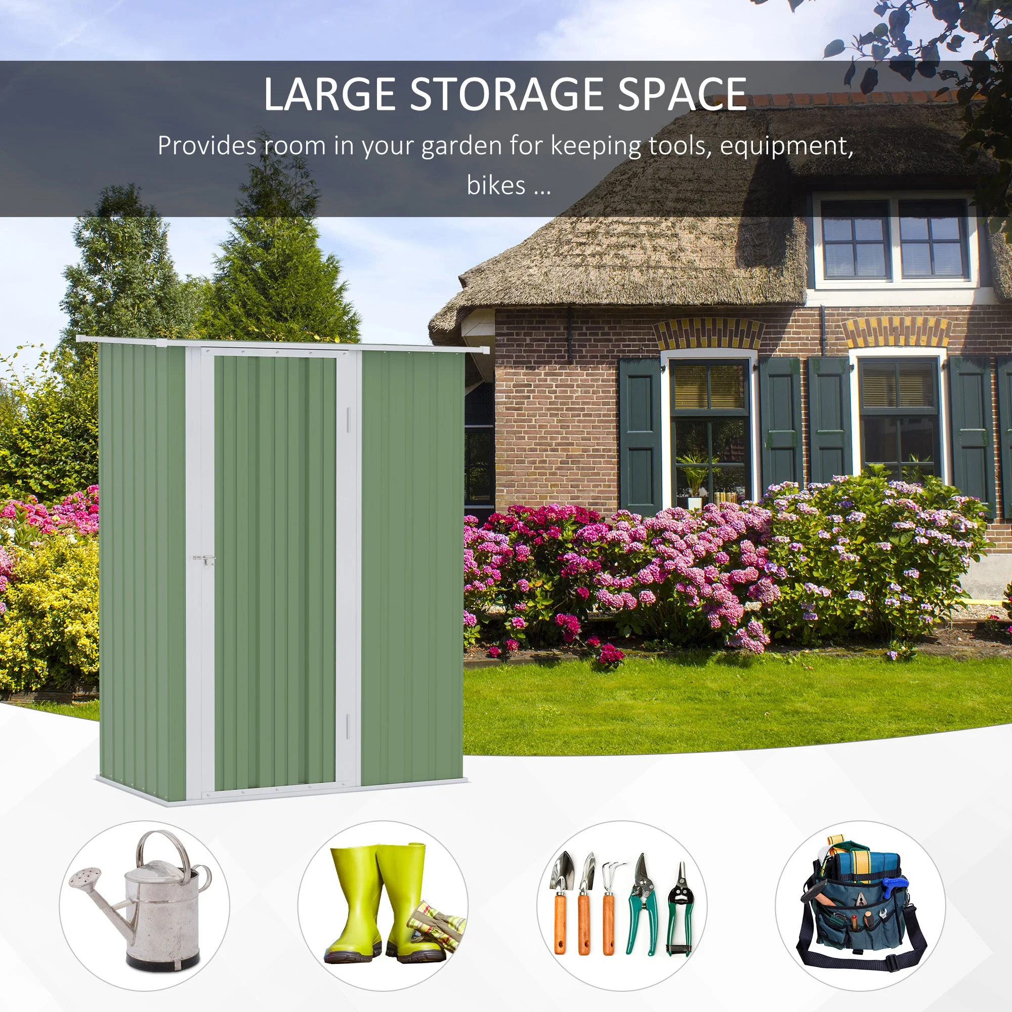 Galvanised 5 x 3' Single Door Pent Garden Store Lockable Steel Light Green by Steadfast - Image 7