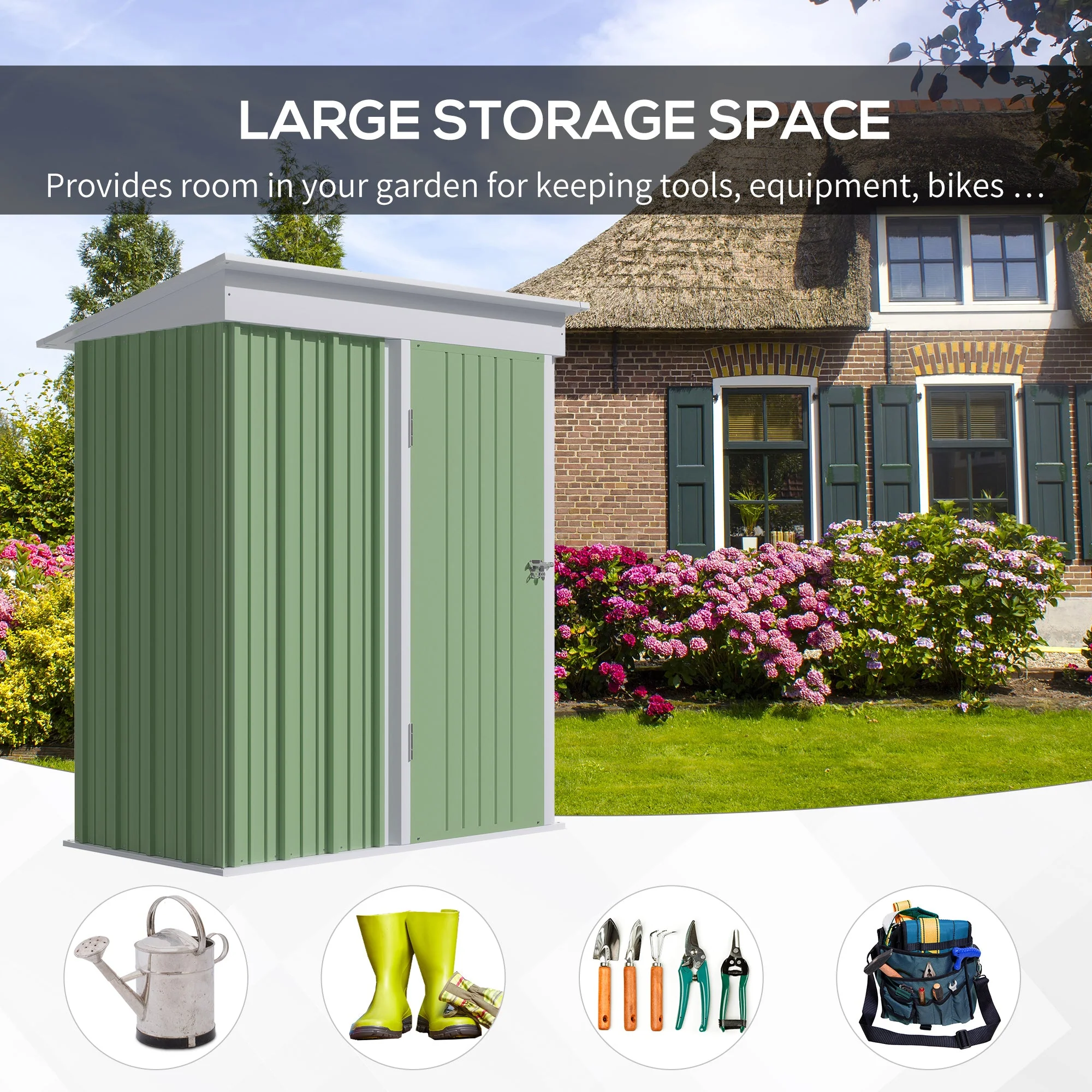Galvanised 5 x 3' Single Door Reverse Pent Garden Store Steel Green by Steadfast - Image 5