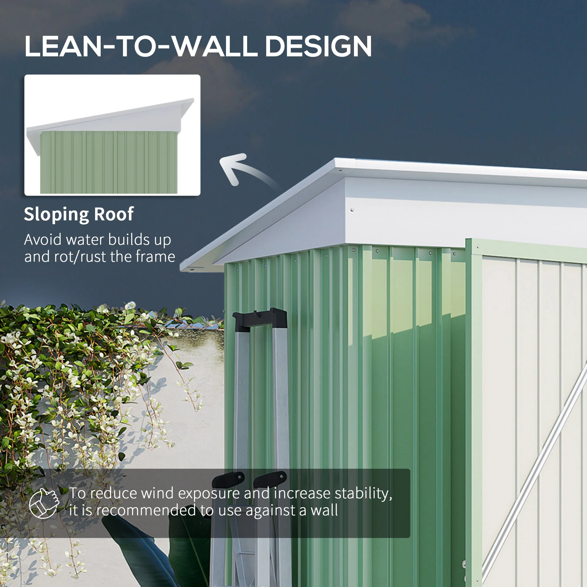 Galvanised 5 x 3' Single Door Reverse Pent Garden Store Steel Green by Steadfast - Image 6
